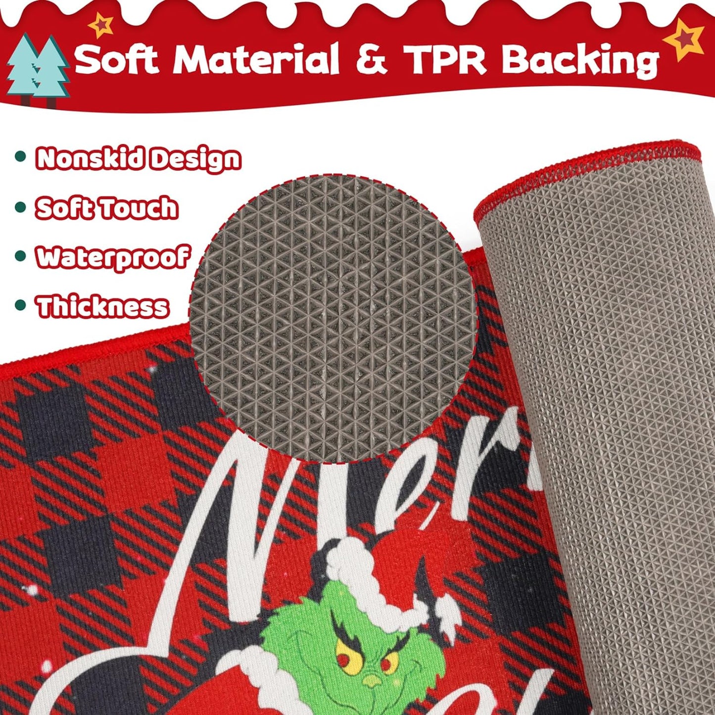 Christmas Boho Kitchen Rugs and Mats Set of 2, Christmas Kitchen Mats for Floor, Kitchen Anti Fatigue Mat Set, Non Slip Kitchen Rugs Decorations for Home Kitchen Christmas