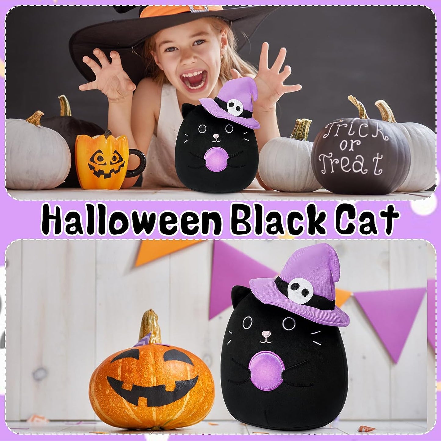 Halloween Cat Plush, 8in Halloween Stuffed Animal Cat, Kawaii Halloween Plush Cat, Halloween Cat Pillow Plush, Cute Cat Doll Toys Decor