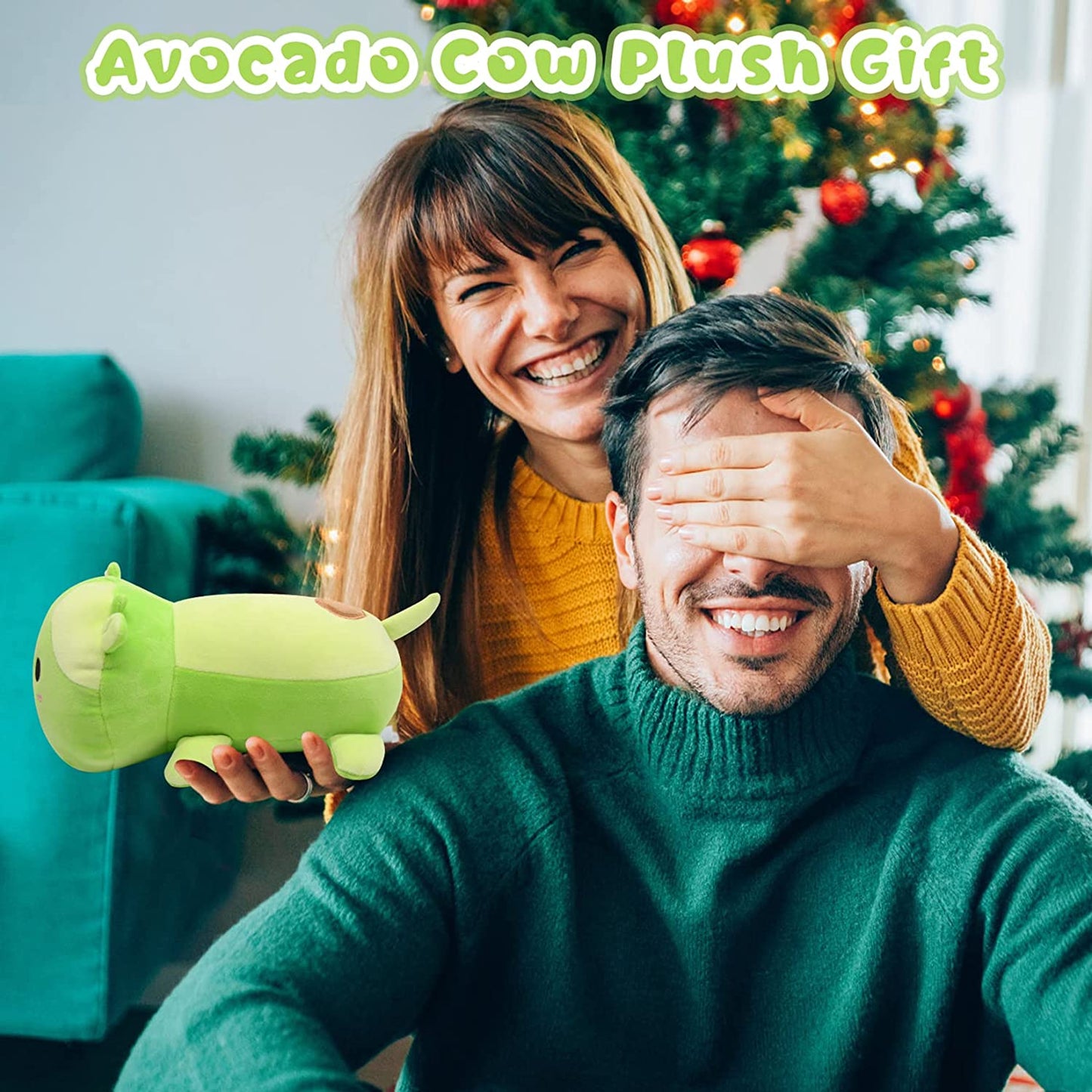 Cow Plush Pillow Toys, Cute Stuffed Animal Cow Plushies, Green Stuffed Pillow Plush Cow Doll, Kawaii Avocado Decoration, Soft Avocado Cow Plush Gifts for Kids Boys Girls