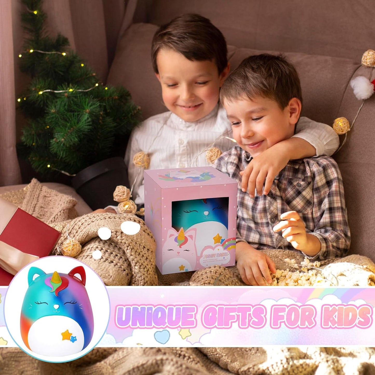 Piggy Bank Girls - Cute Unicorn Piggy Bank, Unicorn Unbreakable Piggy Bank for Kids, 7in Coin Money Bank for Girls, Coin Bank for Kids Toddlers Birthday