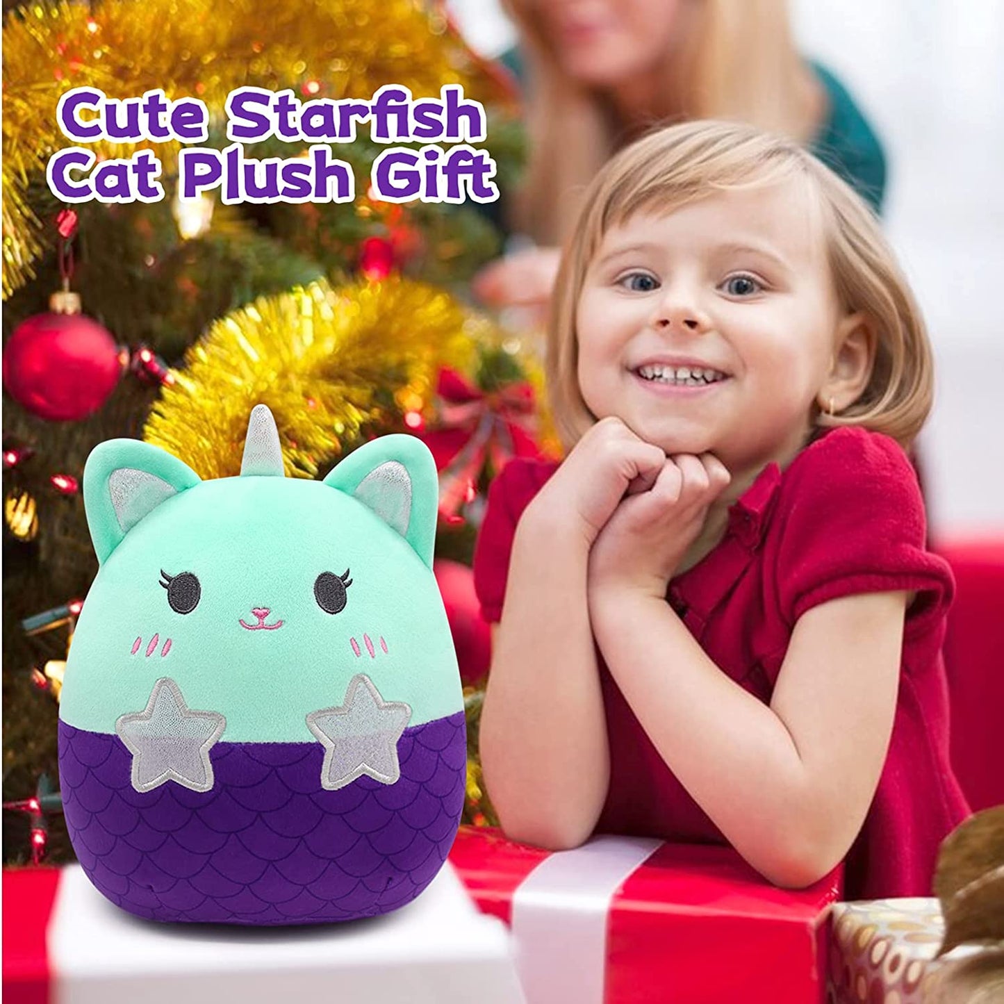 Cat Stuffed Animals Plush Toys, Kawaii Mermaid Plush Cat Pillow, Cute Mermaid Caticorn Plush Doll, Mermaid Plush Toys Purple Caticorn Pillow Gifts for Kids Girls Boys