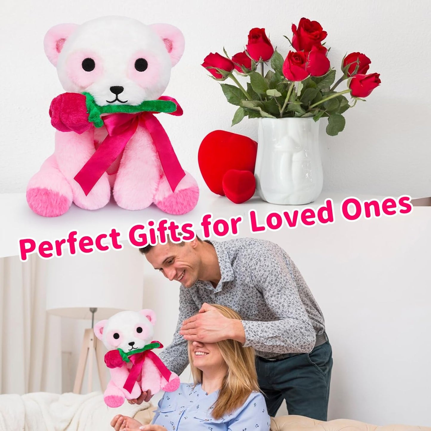 Panda Stuffed Animal, Valentine's Day Panda Plush Toy, Kawaii Valentine's Day Plush Stuffed Panda Animal Doll, Cute Plush Valentine's Day Gift for Kids Girl Boyfriends
