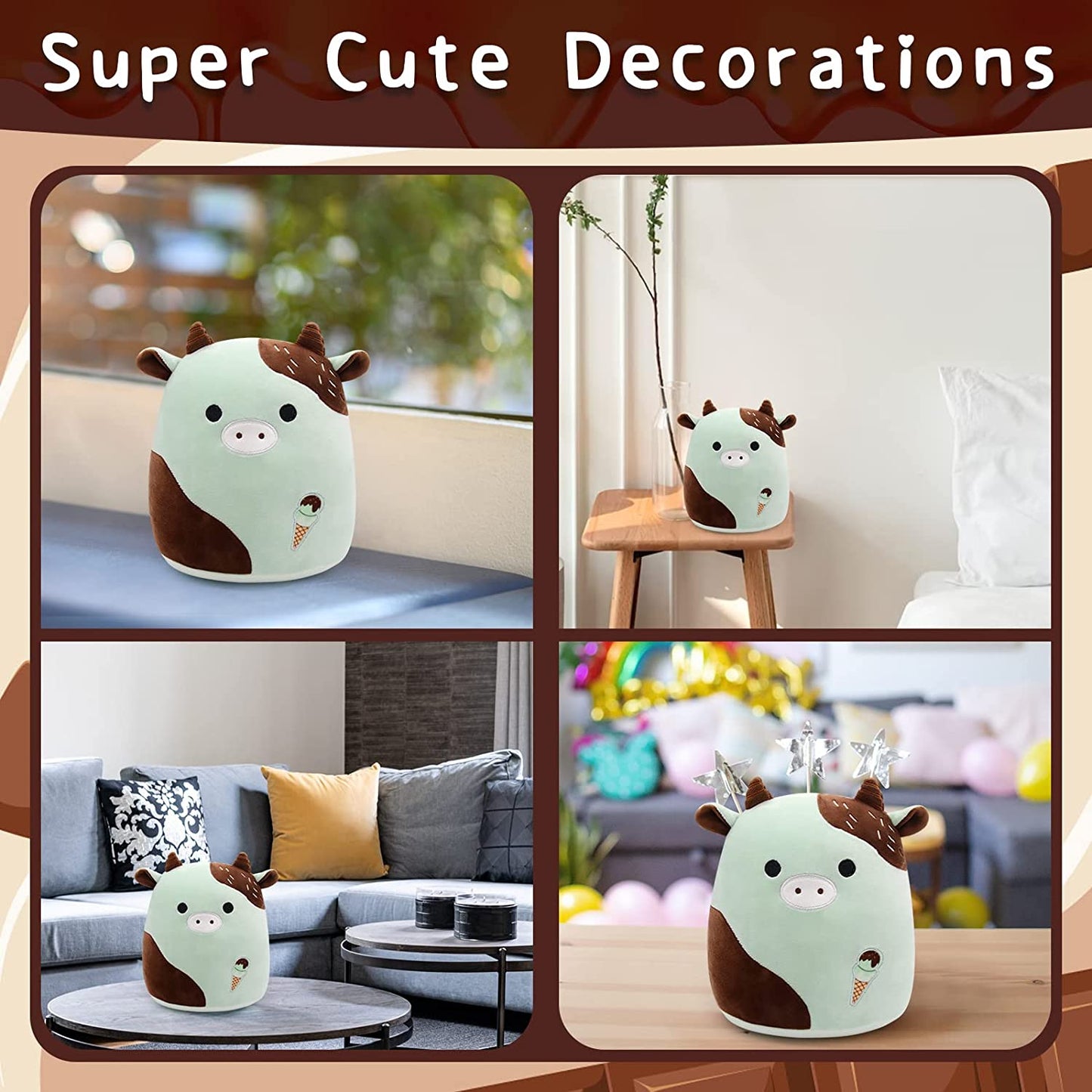 Cow Plush Pillow, Cow Stuffed Animals, Cute Stuffed Animal Cow Plushie, Soft Plush Cow Pillow Kawaii Stuffed Cow Plush Toy for Kids Girls Boys Birthday (Black)