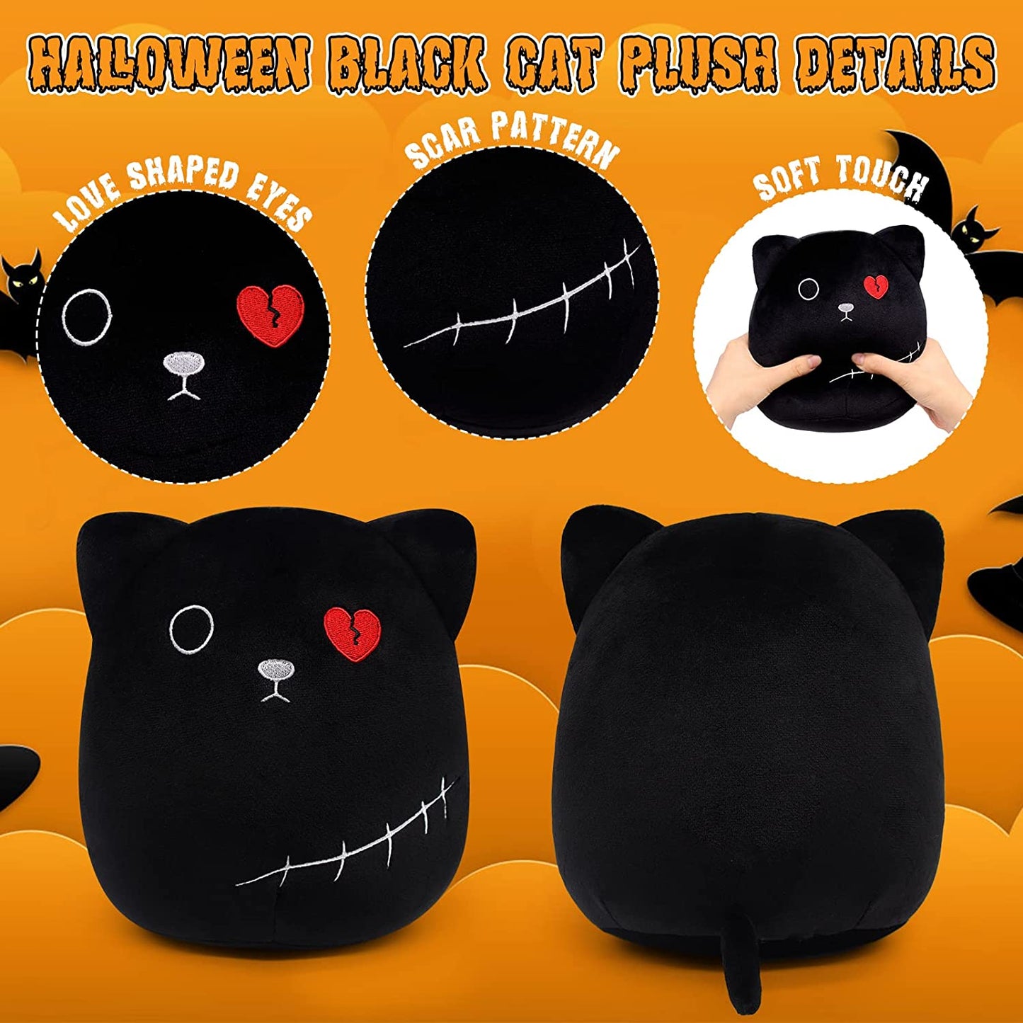 Black Cat Stuffed Animal Plush Doll, Cat Plush Pillow, Cute 3D Cat Shape Toys, Kawaii Cartoon Hugging Gift for Kids Baby Bedding Sleeping, Halloween Home Sofa Decor, Creative Plush Pillow