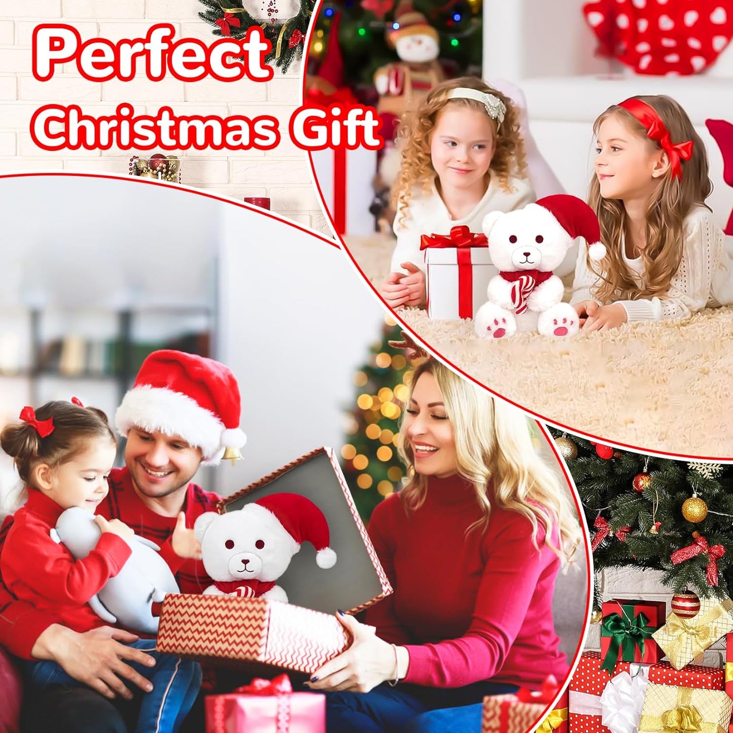 Christmas Plush Christmas Stuffed Animal Toy, Soft Christmas Plushie Pillow, Cute Stuffed Doll Toy for Kids Boys Girls Kawaii Christmas Decoration (White Bear)