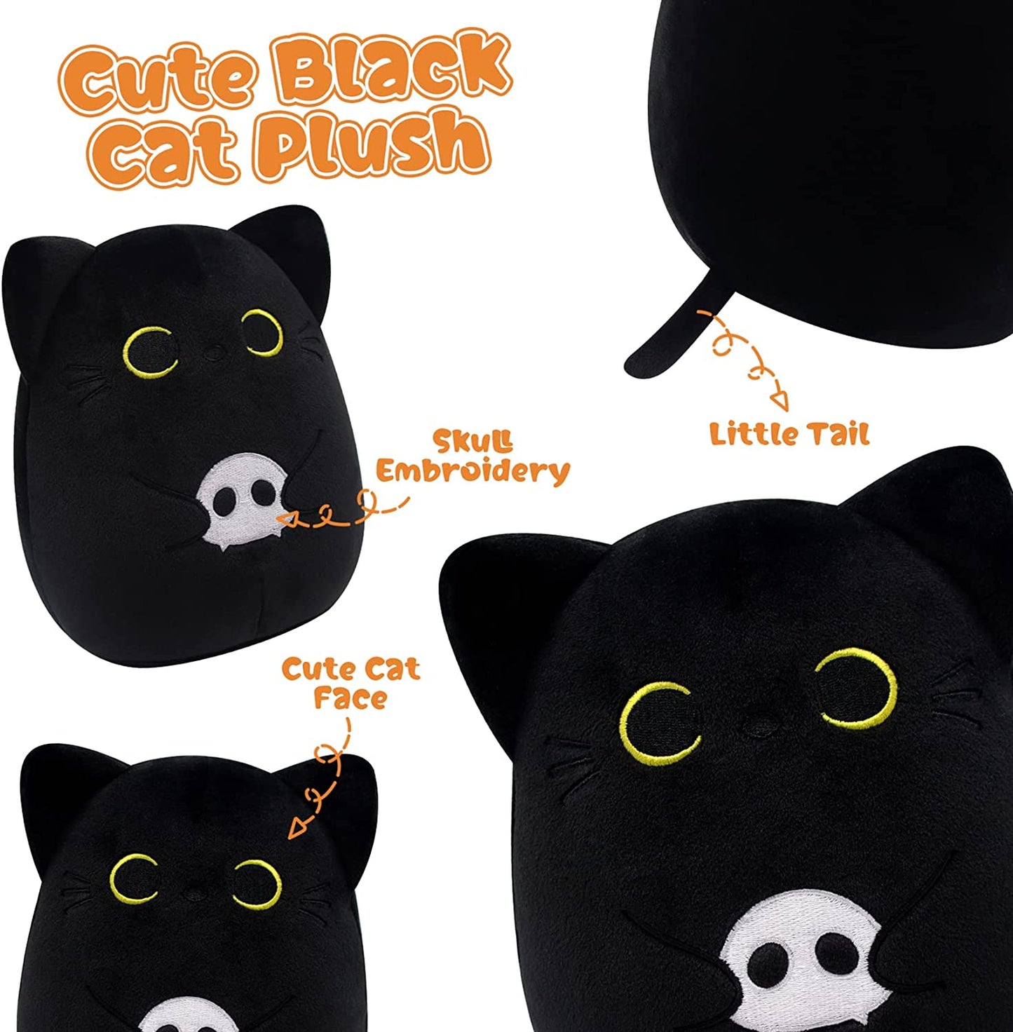 Halloween Plush 6" Black Cat Plush, Halloween Plush Pillow Black Cat Pillow Toy for Kids, Cute Cat Halloween Decoration, Birthday for Grils and Boys