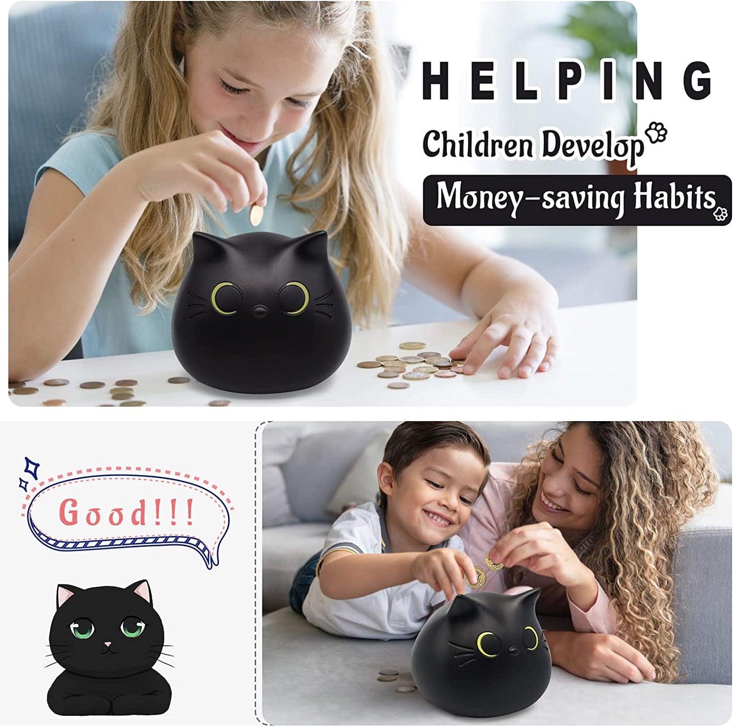 White Cow Bank Money, ATM Bank Electronic Coin Money Bank, Cute Coin Money Box Saving Coins Cash Fun Gift for Kids (black)