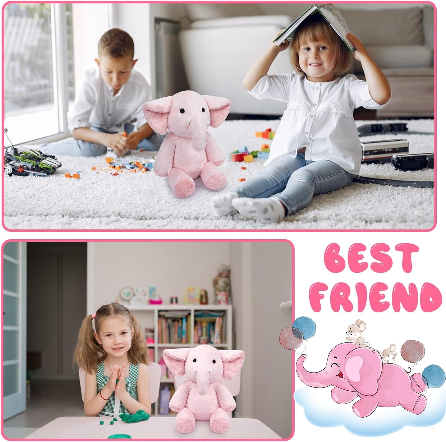 Weighted Stuffed Animals, 13in | 1.3lbs Weighted Pink Elephant Plush Toy, Kawaii Weighted Plush Elephant Stuffed Animals, Soft Stuffed Elephant Throw Pillow Gift for Kids & Adults