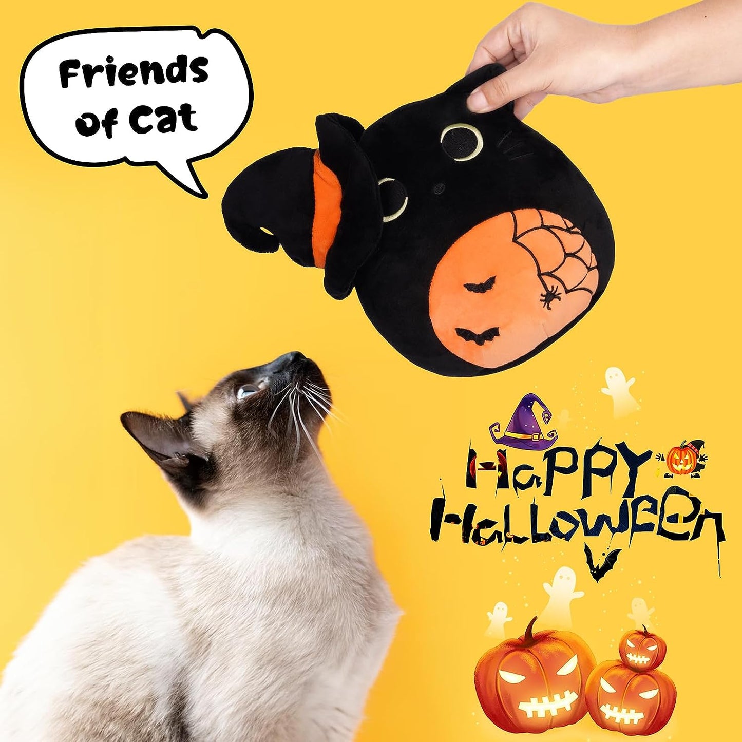 Almohada de felpa para gatos de Halloween, gato negro de Halloween, peluche de gato de peluche, juguetes de muñeca de Halloween para niños, regalo para cumpleaños de Halloween
