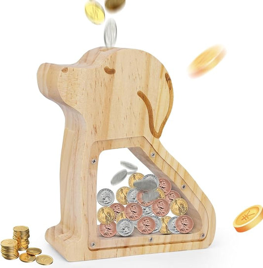 Wooden Piggy Bank for Kids, Cute Money Bank for Boys Girls, Wooden Coin Bank Unbreakable Piggy Bank, Creative Saving Money Box Great Gift for Child Adults Birthday Home Decor