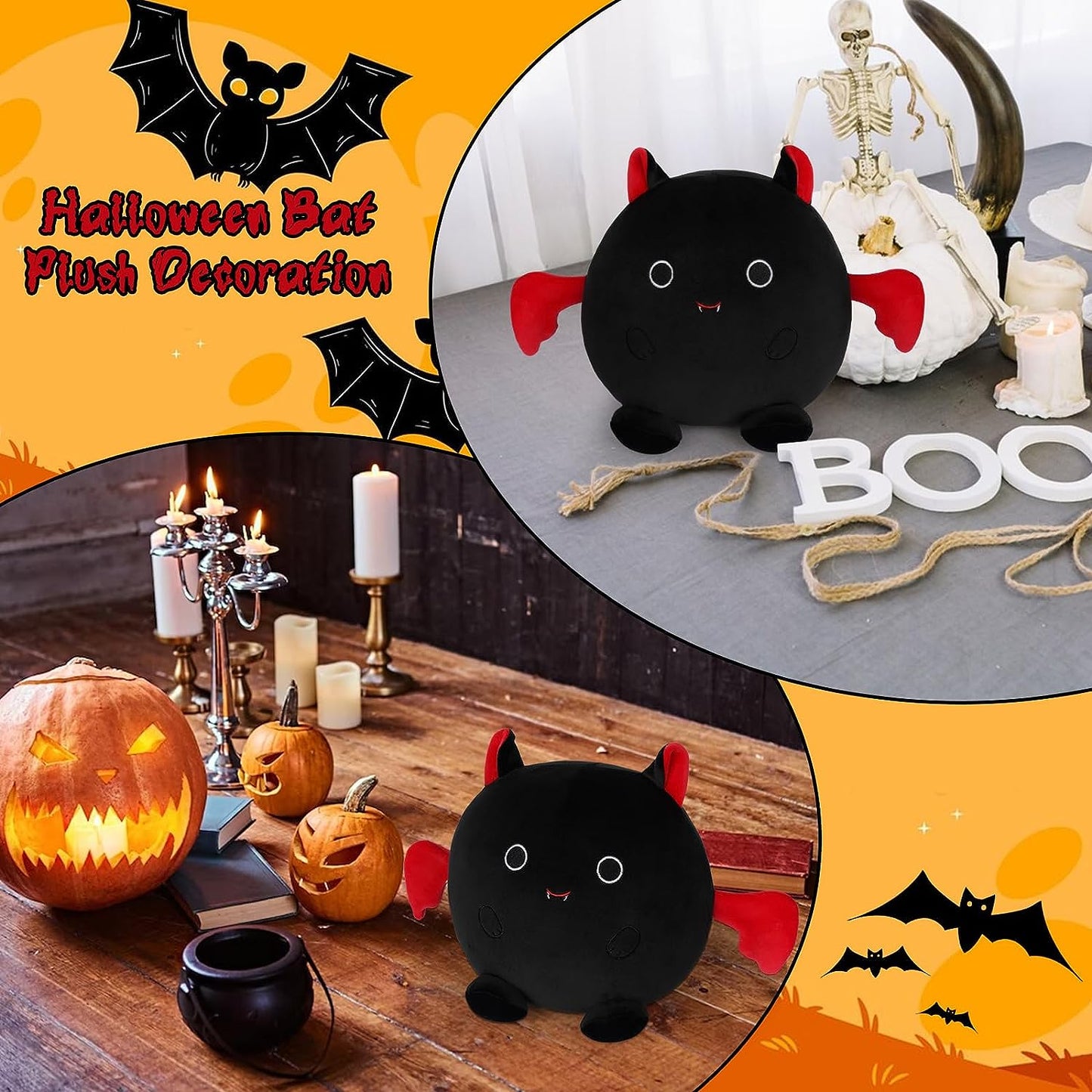 Juguete de peluche de murciélago, lindo peluche de murciélago, felpa de murciélago de Halloween, almohada de muñeca de murciélago negro suave para Halloween