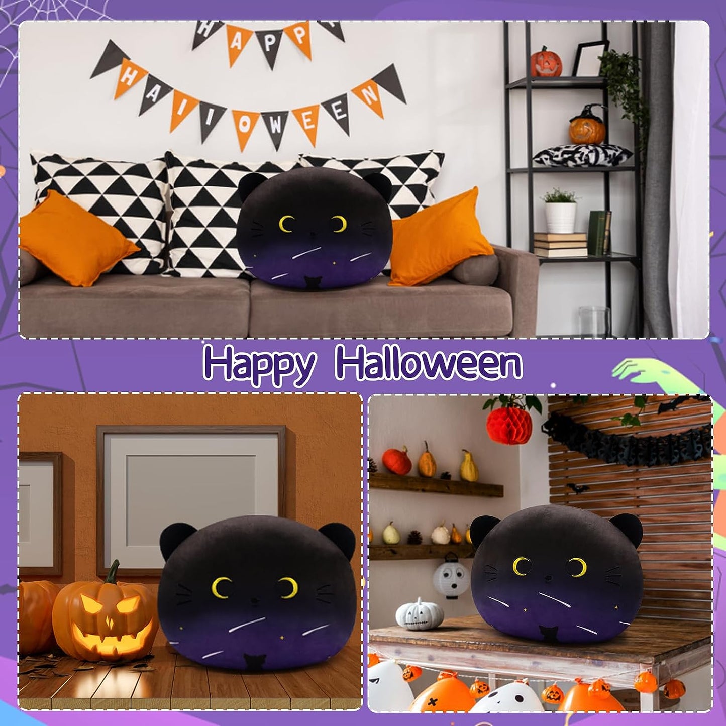 Black Cat Plush Pillows Toy, Kawaii Black Cat Stuffed Animals for Kids Birthday Christmas