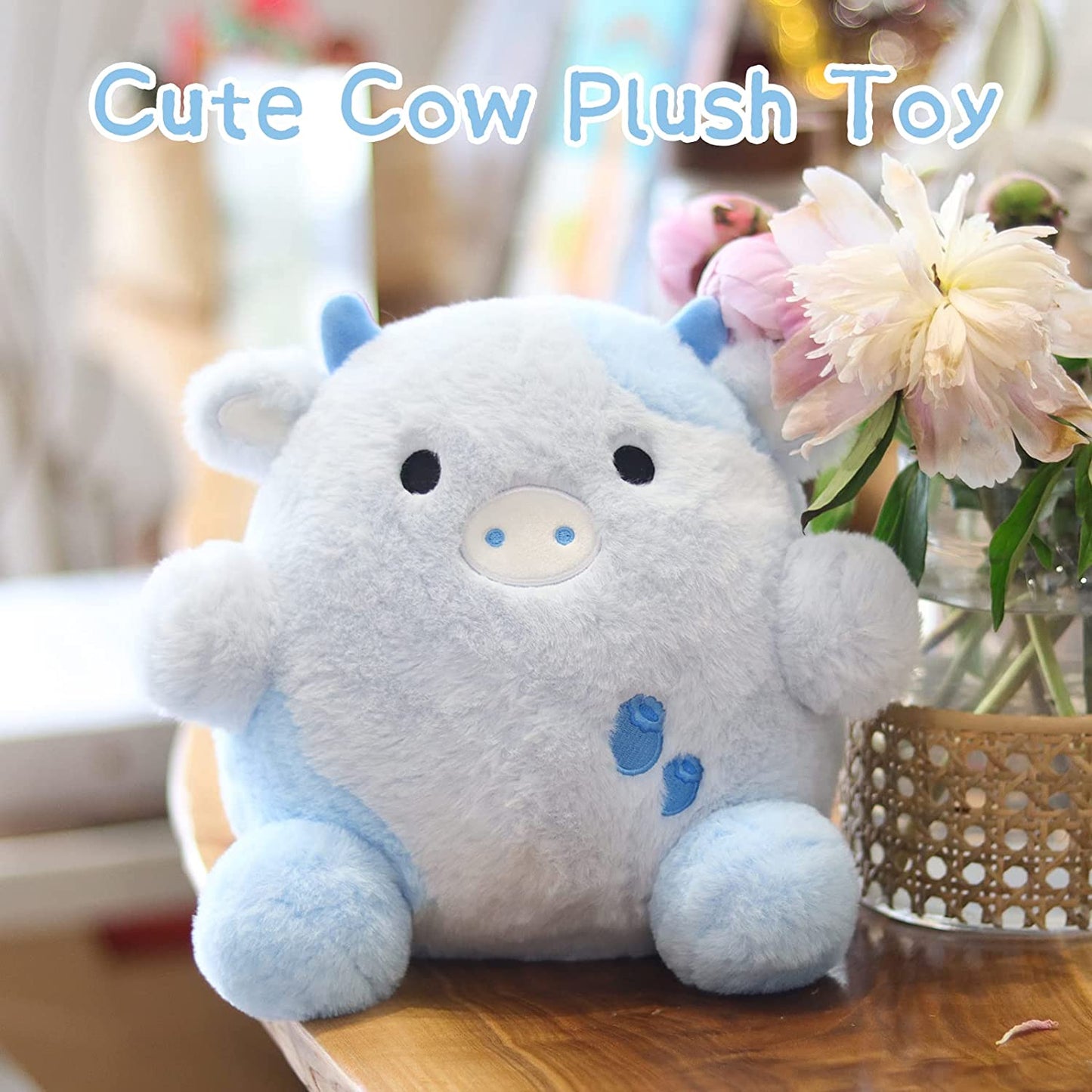 Blueberry Cow Plush - Cute Cow Plush Animals Pillow Toys - Kawaii Cow Plush - Cow Pillow Plush for All Ages - Gift for Valentine's Day Kids Day Home Decoration - Pink