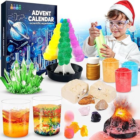 Science Advent Calendar 2024 for Kids Ages 6+, 24-Day Science Experiments Christmas Countdown Calendar, Chemistry and Physics Science Kit, STEM Educational Science Toys Gifts For Boys Girls