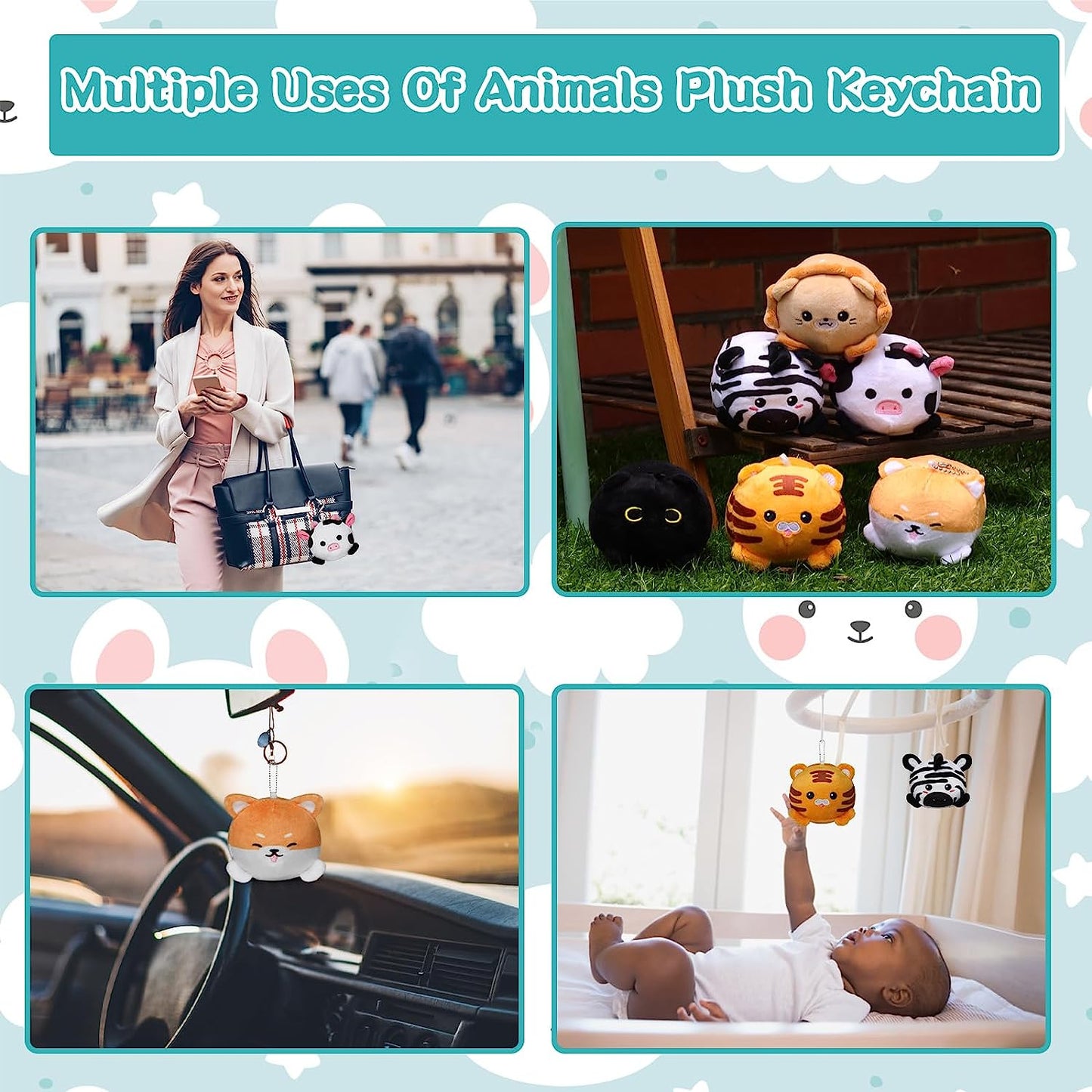 Juego de 6 juguetes de peluche de animales, peluche pequeño, llavero de peluche a granel, llaveros de felpa para mochila, máquina de garras, regalos de fiesta, bolsas de regalo, mini animales de peluche