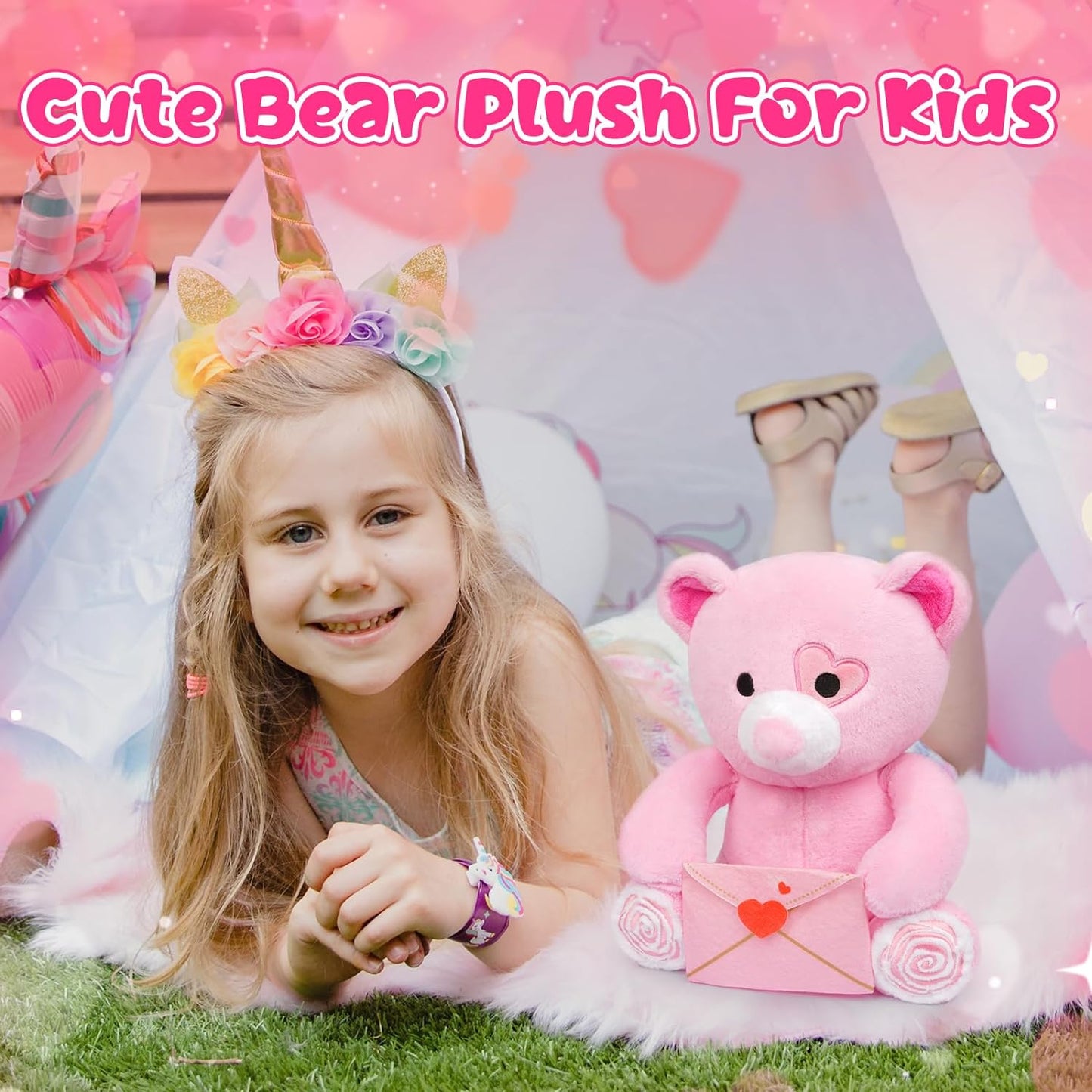 Pink Teddy Bear Plush Toy, Cute Valentine's Day Teddy Bear Stuffed Animal, Soft Stuffed Bear Doll Valentine's Day Gift for Girlfriends