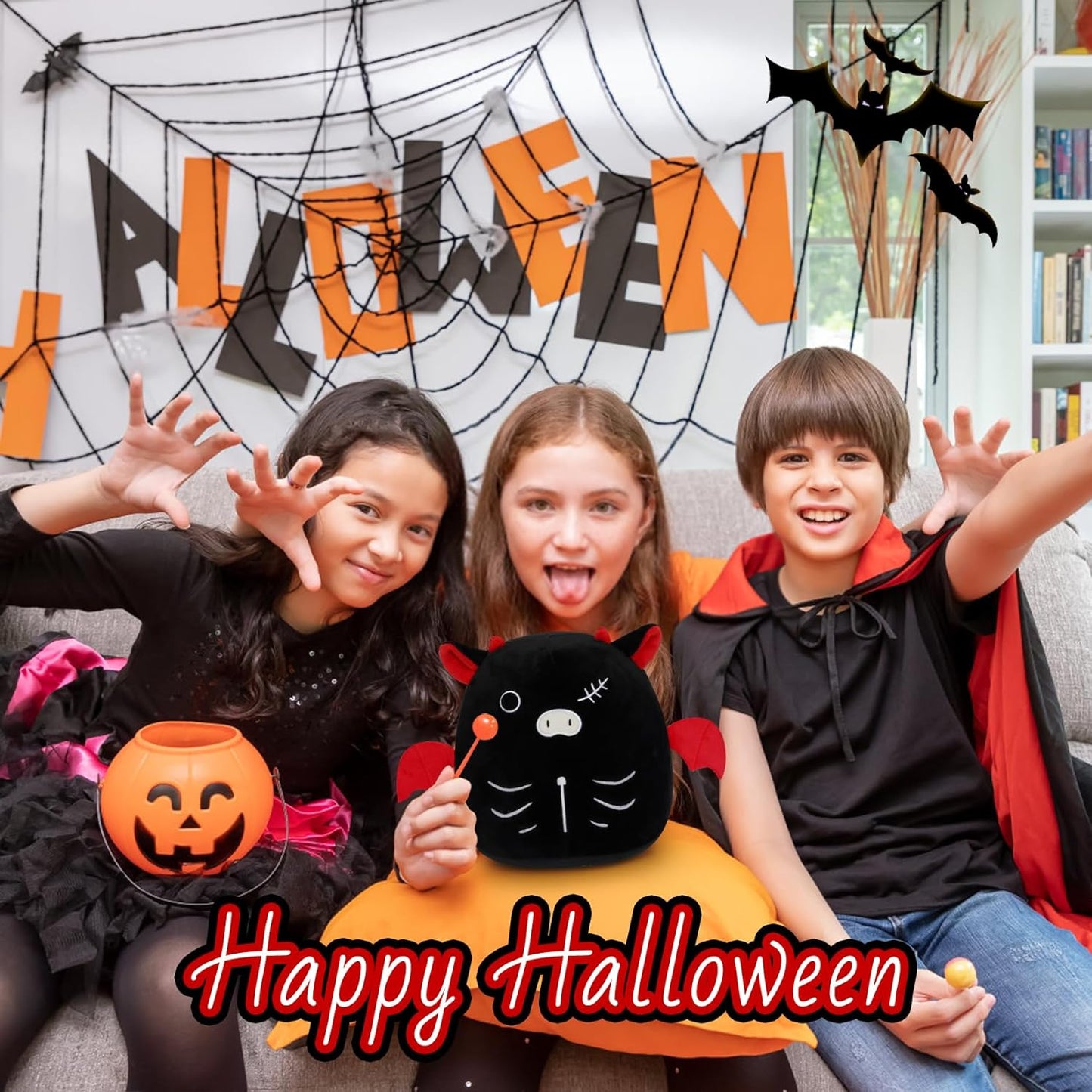 Cow Plushie Halloween Cow Stuffed Animal Toy, 20cm Cute Black Cow Stuff Plush Pillow, Kawaii Home Decor Halloween Bat Plush Doll Gift for Kids Boys Girls