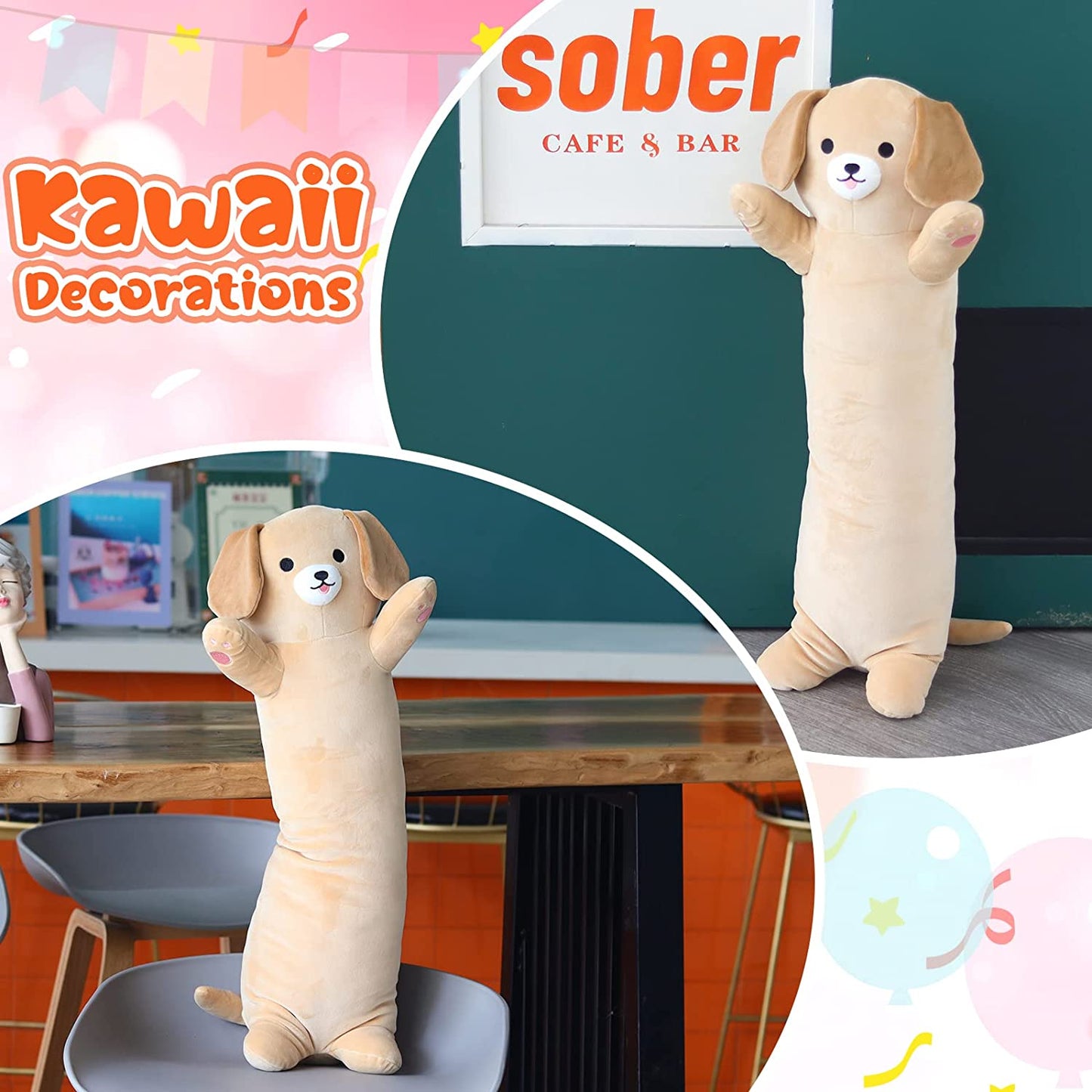 Almohada de peluche para perro, lindos juguetes de animales de peluche largos para perros, suaves almohadas gigantes para dormir, juguete de peluche para niños y novias