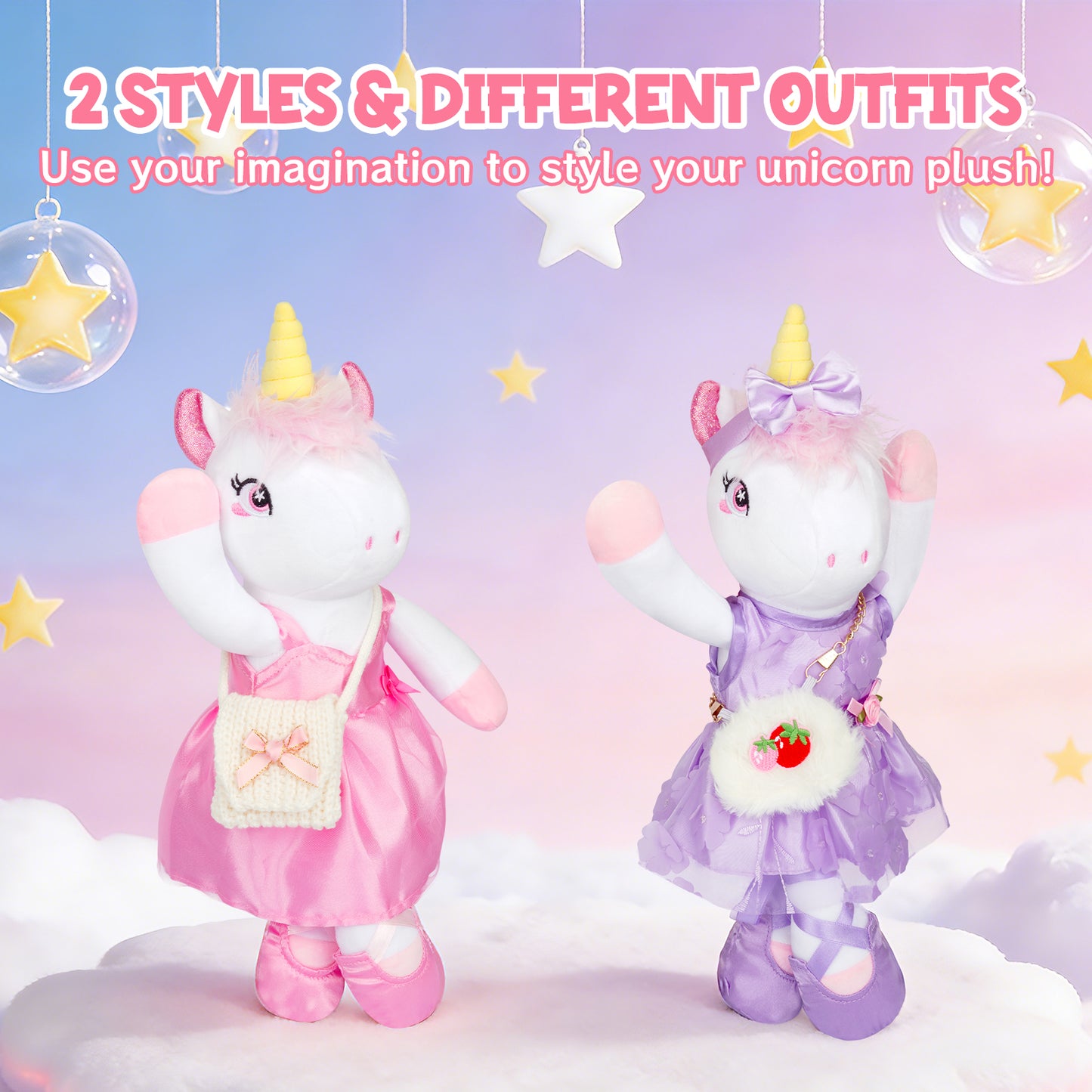 Unicorns Toys for Girls Age 4-10, 11PCS Ballerina Doll Unicorn Stuffed Animals Toy with 2 Set Ballerina Dresses, Shoes, Bags & Hair Clips, Birthday Gifts Set for Girls