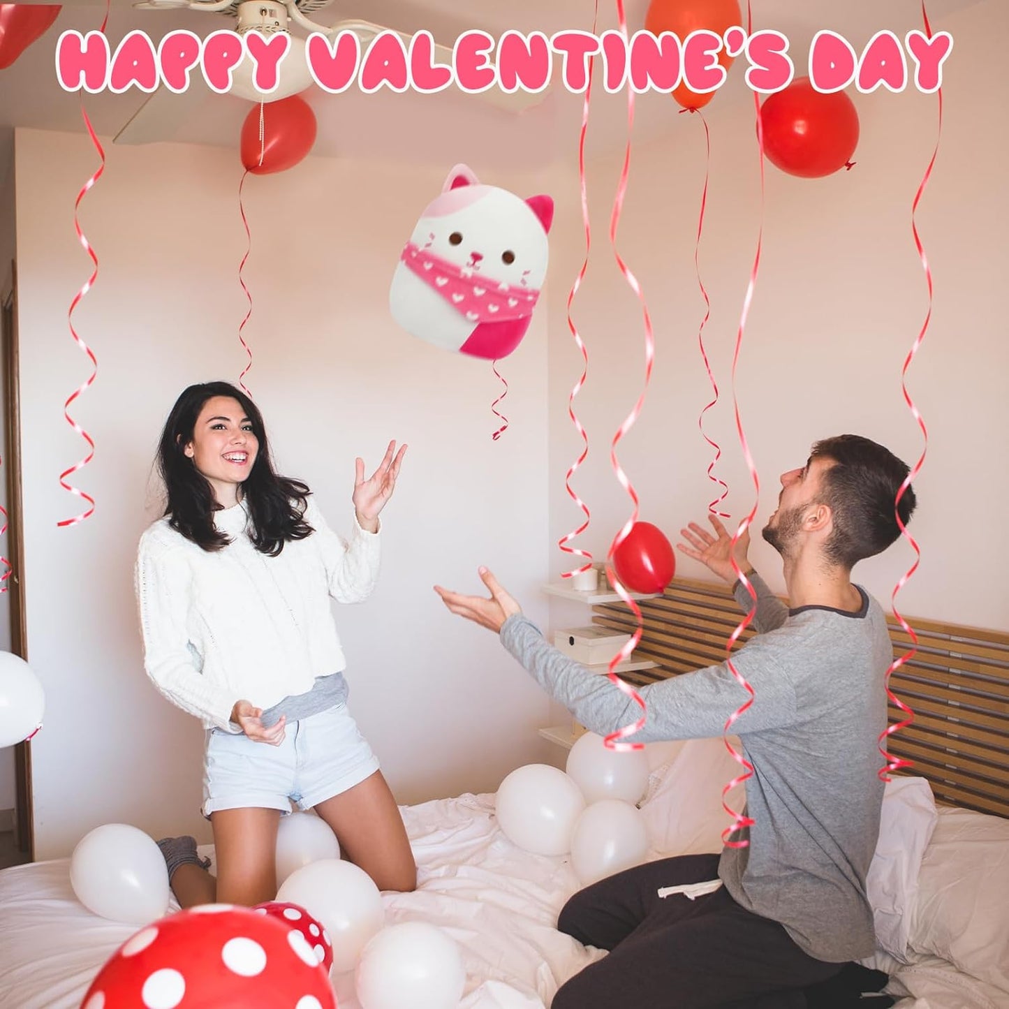 Cat Stuffed Animal Cute Cat Plush Toy, 8in Valentine's Day Love Cat Plush Doll, Kawaii Cat Plush with Collar Scarf, Cute Plushies Gifts for Kids Girlfriends