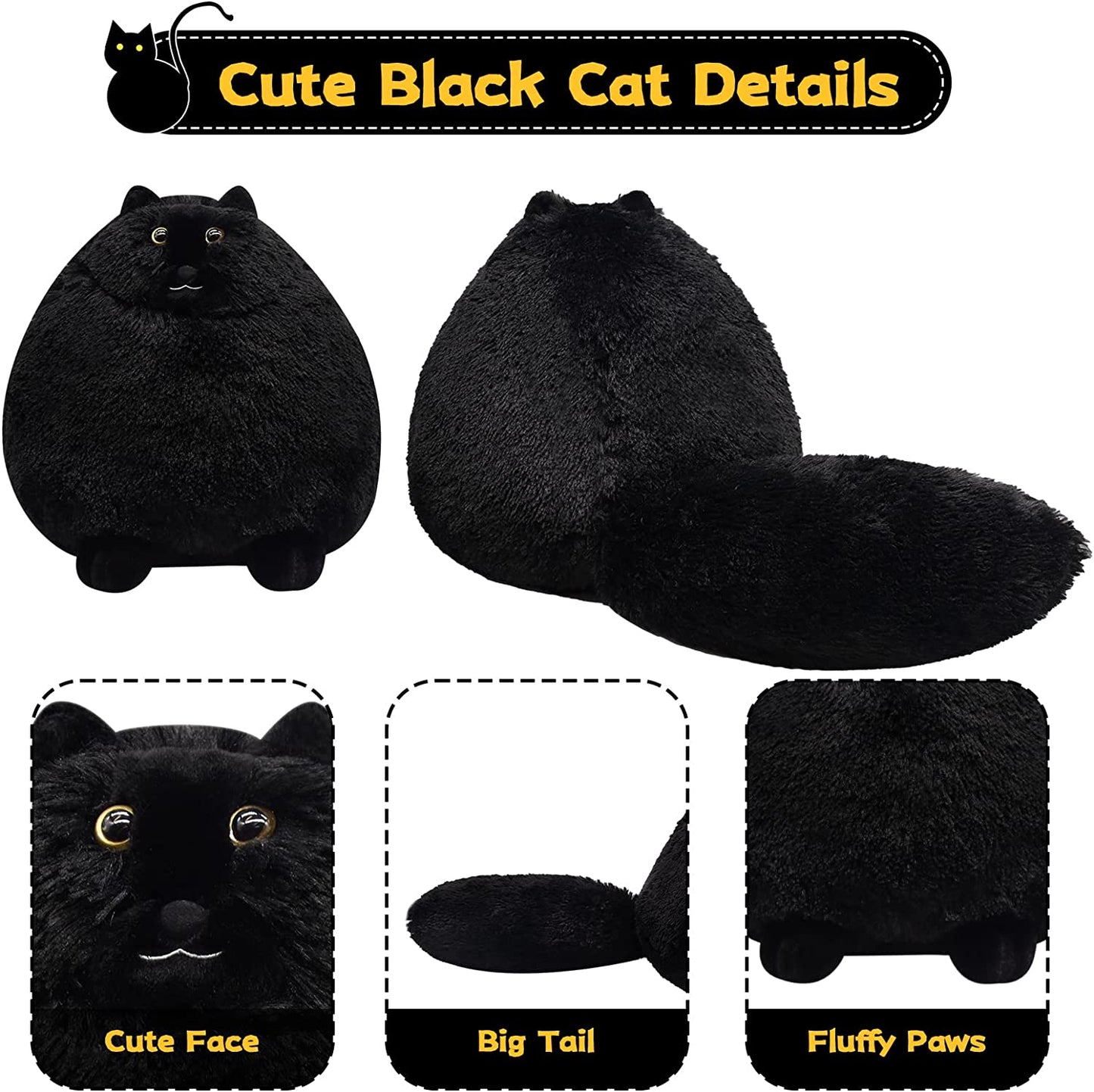 blac cat plush toy, black stuffed animal, cute cat plush pillow, soft plush cat plushies doll