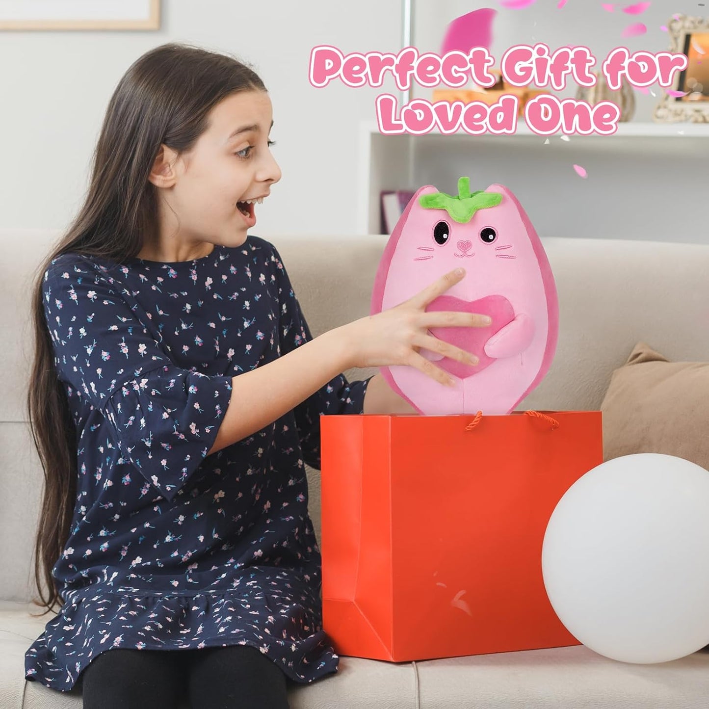 Almohada de peluche de fresa de gato de fresa, lindo juguete de peluche de gato de fresa Kawaii, muñeca de felpa de gato de fresa, suave y lindo regalo para niños y niñas