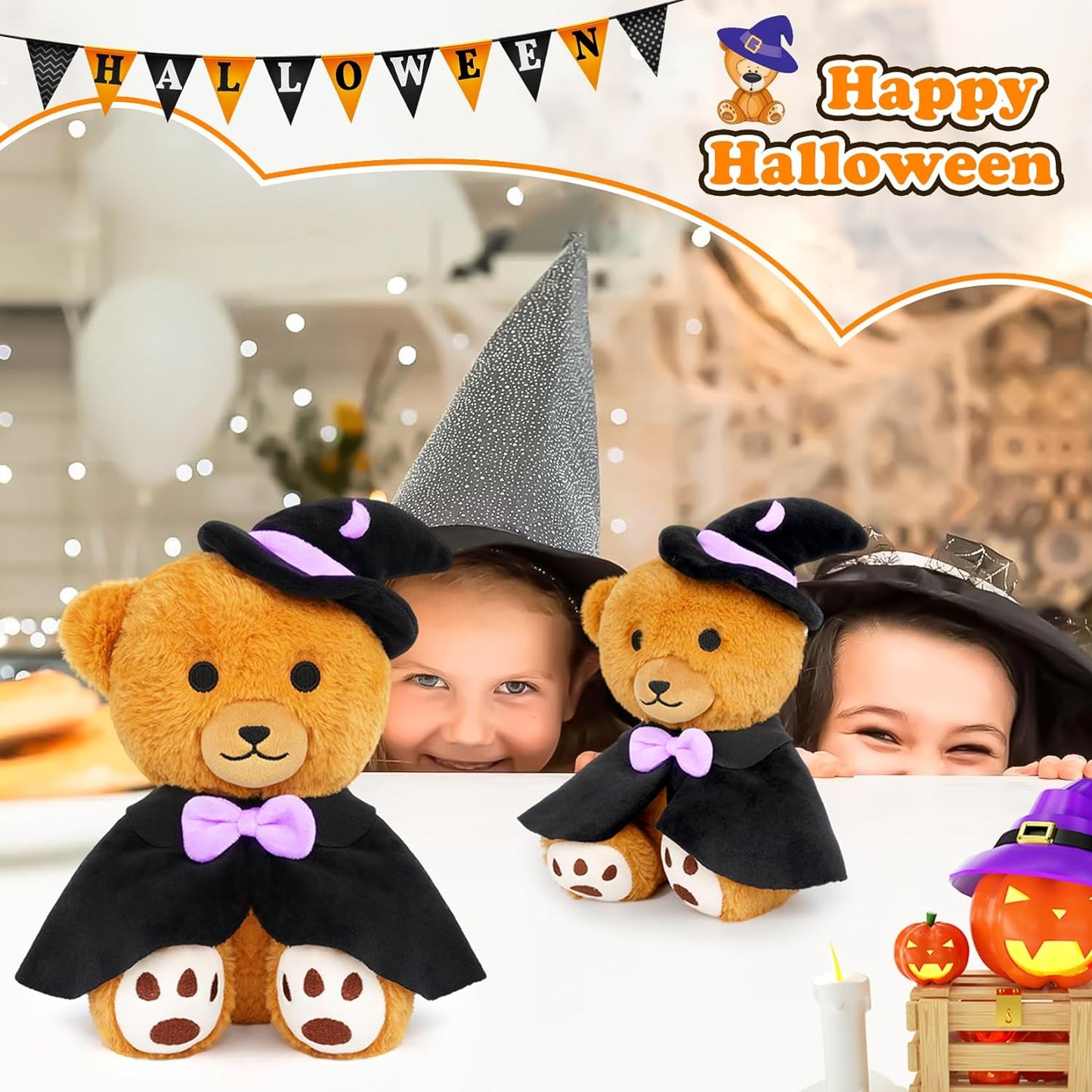 Plush Teddy Bear Stuffed Animal Toy, Cute Witch Teddy Bear Plush Pillow Halloween Stuffed Animal Teddy Bear, for Kids Halloween Decoration…