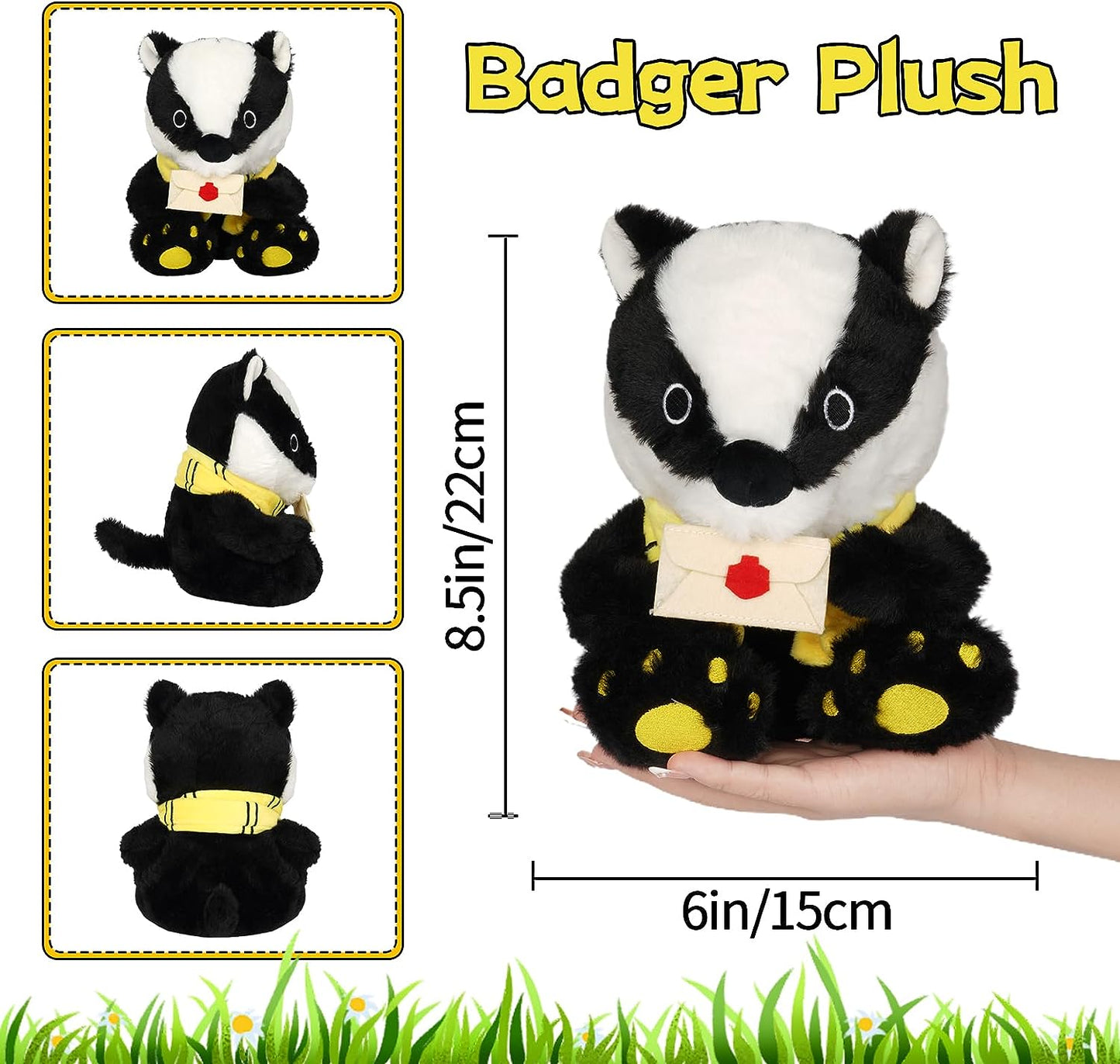 Badger Plush Toy - Cute Black Badger Stuffed Animals with Envelope, Cute Stuffed Animal Badger Plushie Badger Plush Gifts for Kids School Open House Gifts Decorations