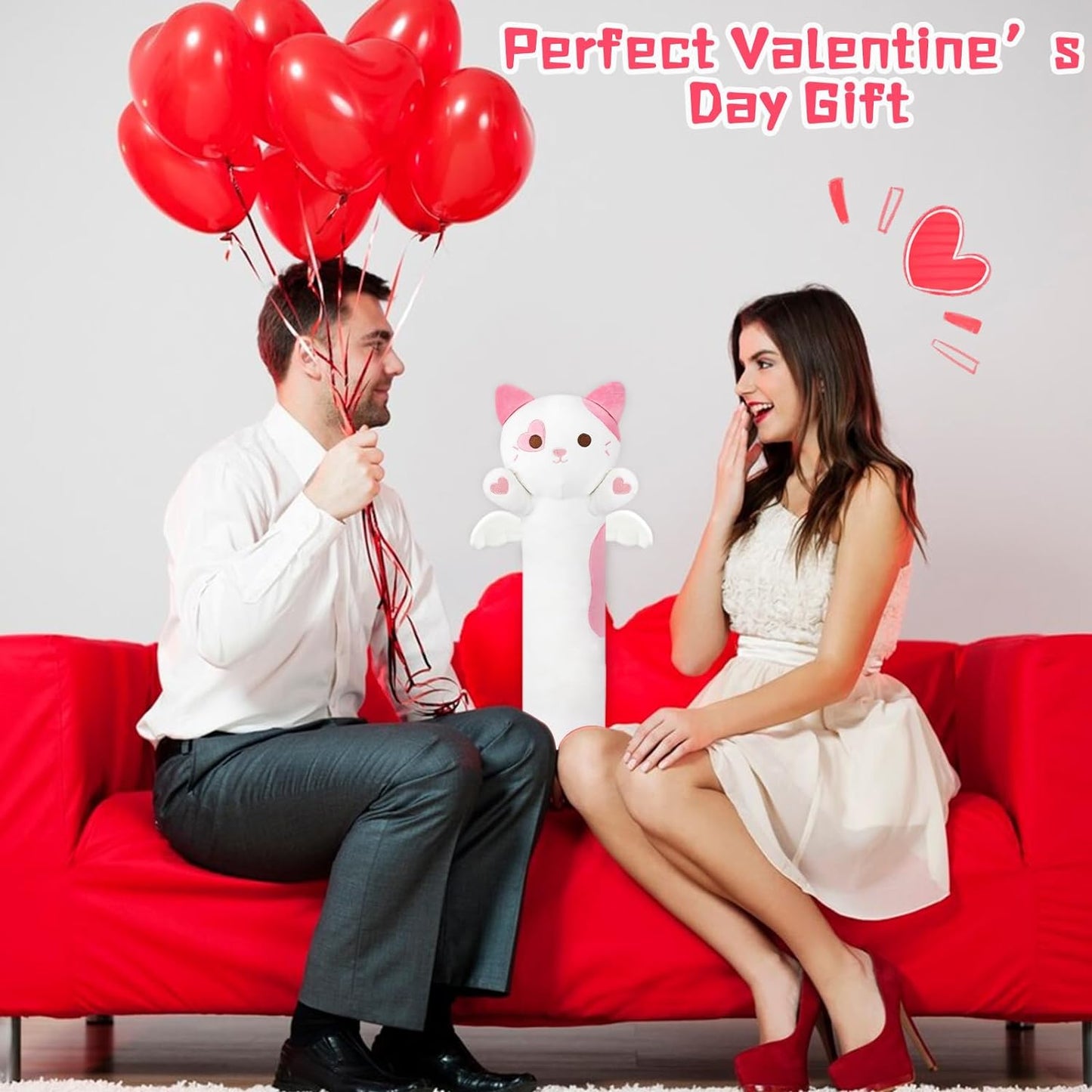 Long Cat Plush Body Pillow, 22Inch Cute Cartoon Cat Stuffed Animals Cat Plushie Pillow, Soft Pink Kitten Plush Sleeping Throw Pillow Stuffed Cat Toy Gifts for Kids Valentine's Day