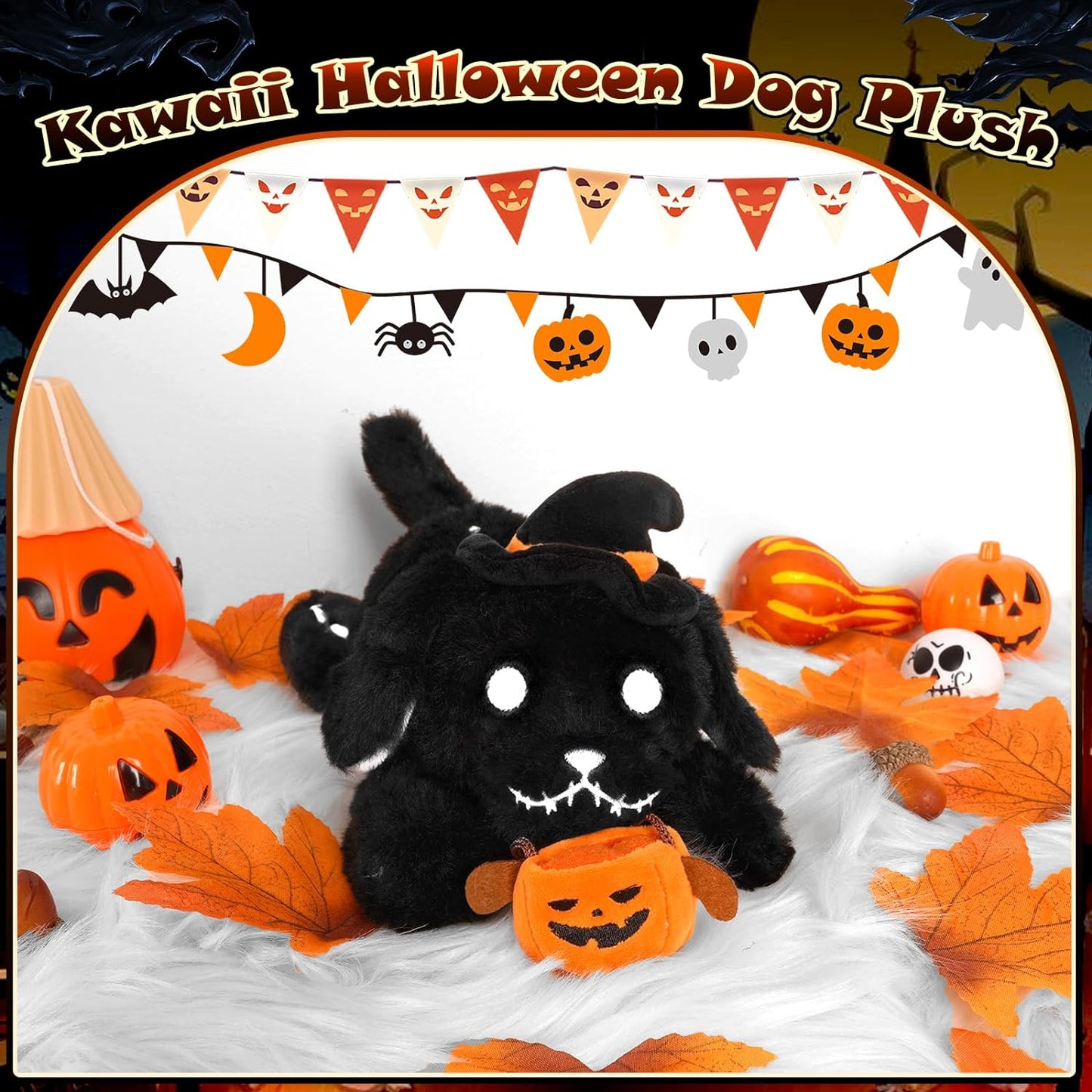 Halloween Stuffed Animal Dog Plush Toy, Cute Skeleton Dog Stuffed Animal Doll, Kawaii Pumpkin Dog Plush Halloween Decor, Soft Halloween Plush Gift for Kids Boys Girls