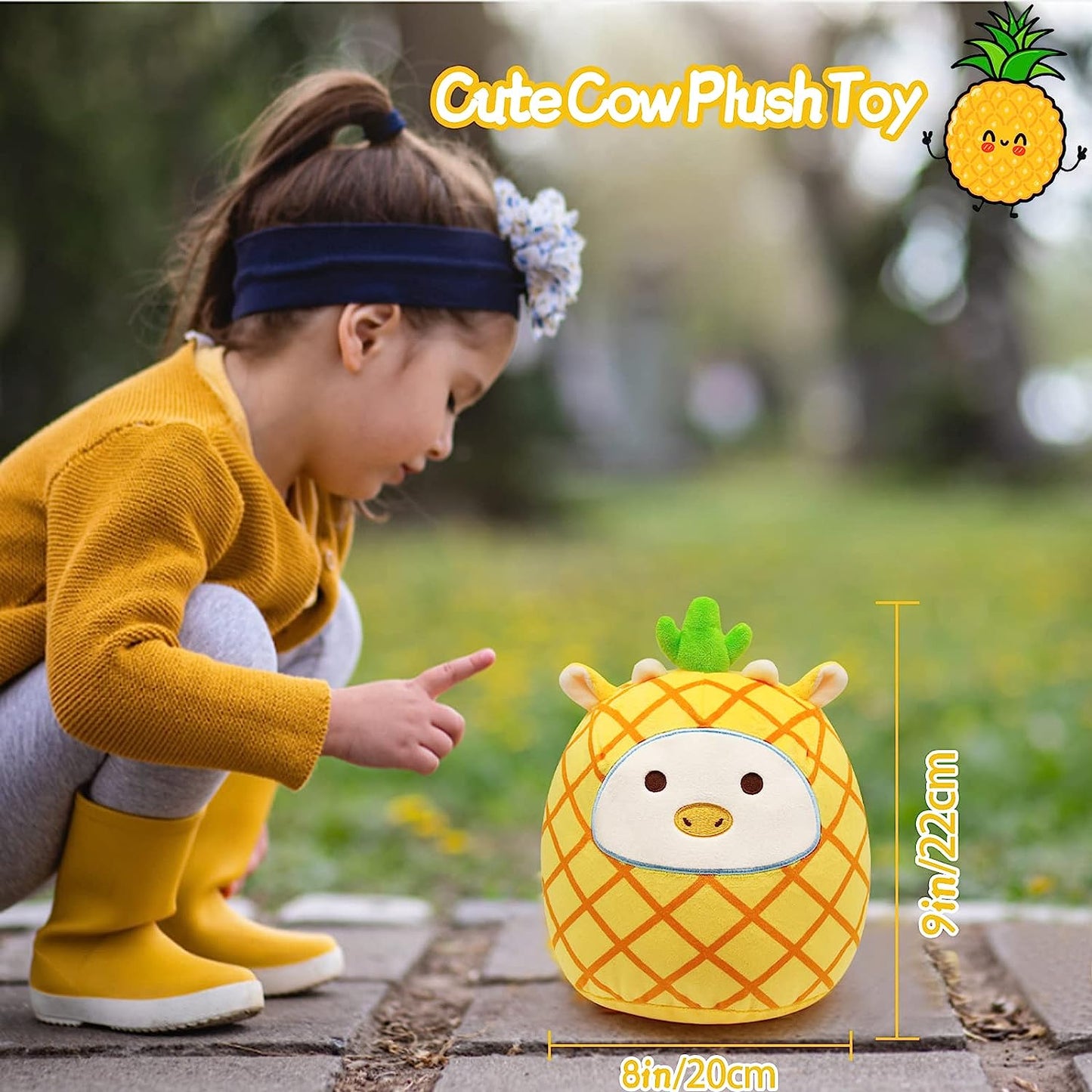 Cow Stuffed Animals Cow Plush Pillow, Cute Cow Pillow Yellow Cow Plushie, Fruit Pillow Cow Plush Toy Stuffed Animal Cow for Girls Boys Kids Christmas Birthday Gifts Home Car Party Decoration