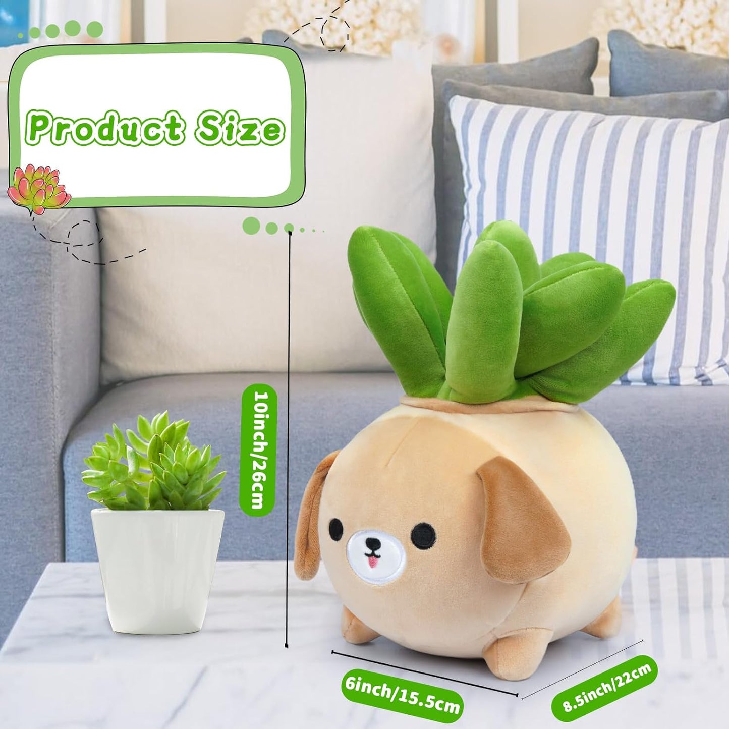 Dog Plush Pillow-10Inch Labrador Dog Stuffed Animal Toys, Soft Dog Plushie with Succulent Plant, Kawaii Stuffed Dog Plushies Doll for Kids,Girlfrend,Boyfriend