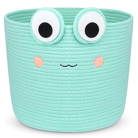 Storage Basket, Frog Shaped Baby Toy Storage Basket, Cotton Rope Woven Basket for Nursery, Blanket Basket Organizer Large Laundry Basket Baby Gifts Empty Basket, Cat Dog Bin Toys