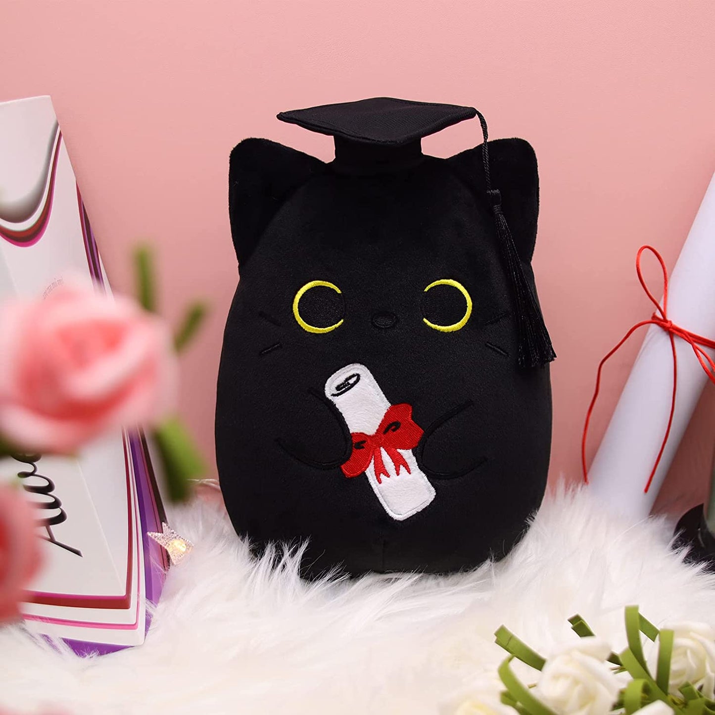 Peluche de vaca de graduación – 3D lindo juguete de almohada de animales de peluche – felpa de vaca kawaii – almohada de vaca de felpa para todas las edades – regalo para el día de San Valentín, día del niño decoración del hogar