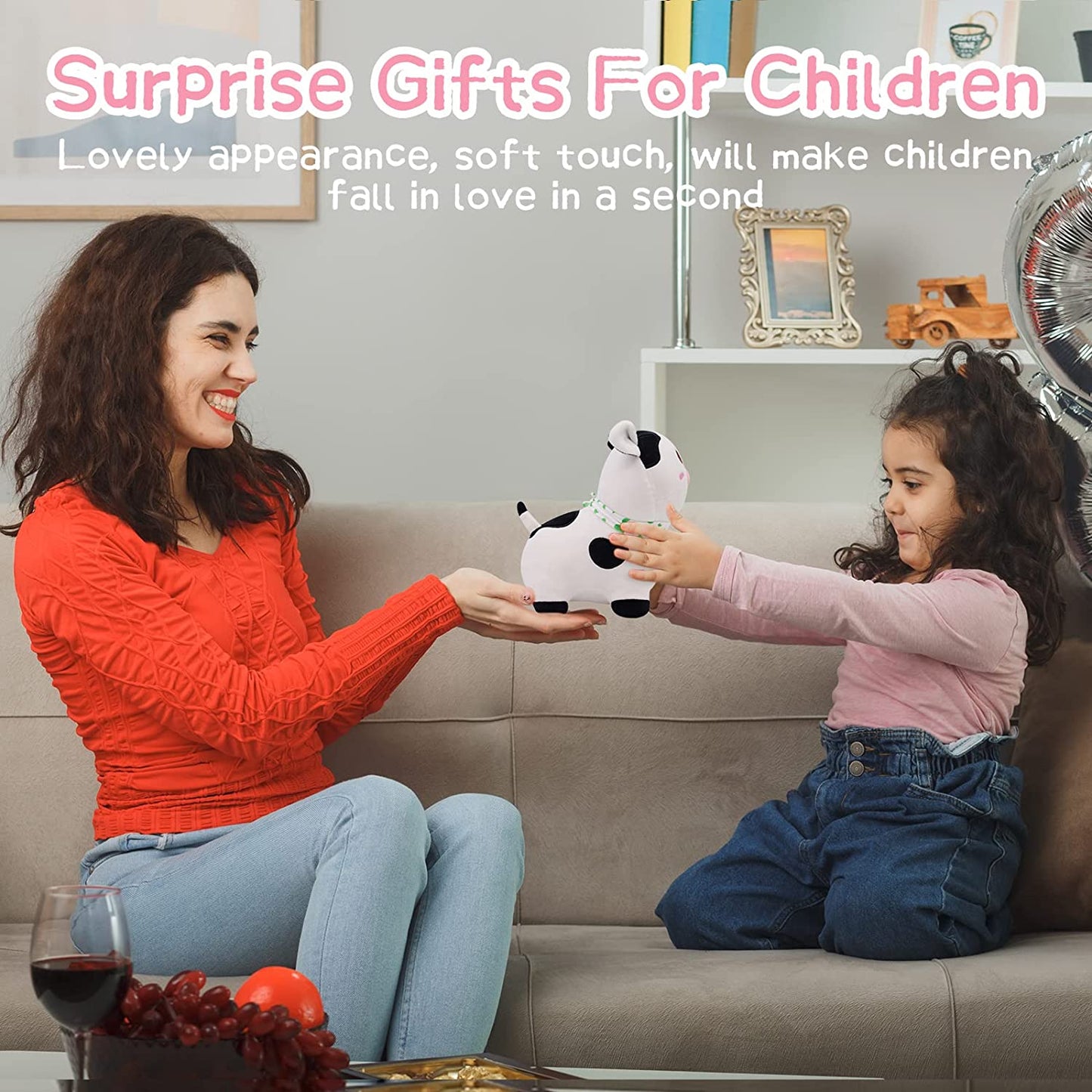 Cow Plush Toy, Cute Cow Stuffed Animals, Soft Cow Plushies Stuffed Doll, Black White Cow Plush for Boys and Girls Home Decor Gifts