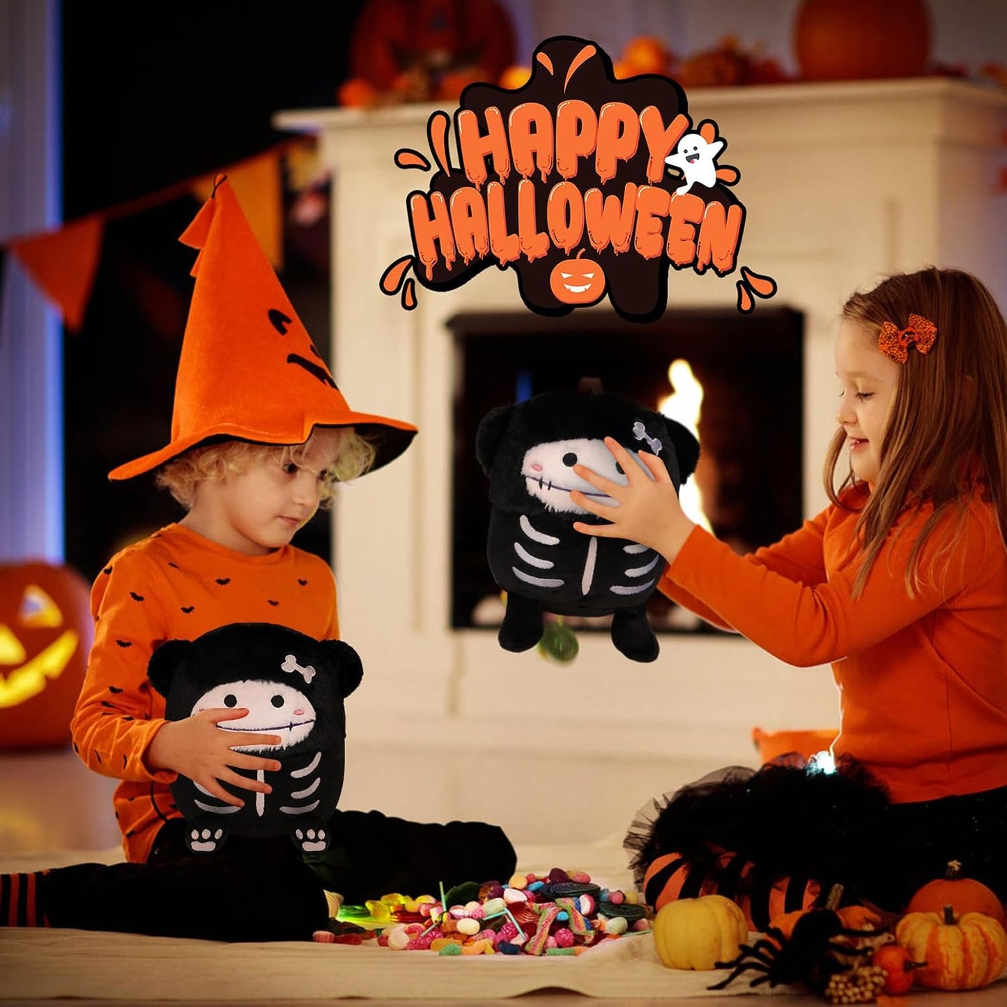 Halloween Plush Skull Halloween Stuffed Animals Toy, Cute for Kids Boys Girls, Kawaii Halloween Decoration Home Decor (Big)