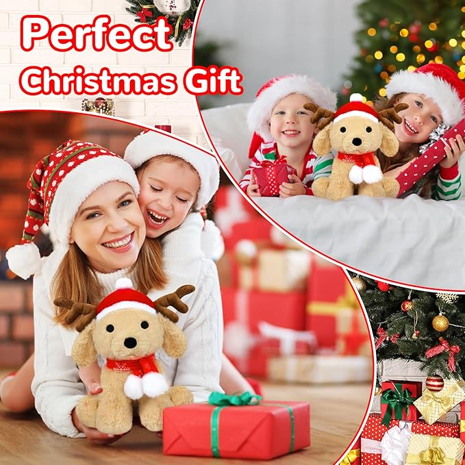 Dog Plush Elk Stuffed Animal Toy, Soft Christmas Plushie Pillow, Cute Puppy Plush Doll Toy for Kids Boys Girls Kawaii Christmas Decor (Elk-Teddy)