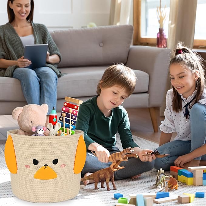 Dog Cotton Rope Storage Basket, Cute Dog Woven Toy Basket with Handle for Storage, Animal Baby Laundry Basket Nursery Basket Organizer for Plant Cat Dog Toy