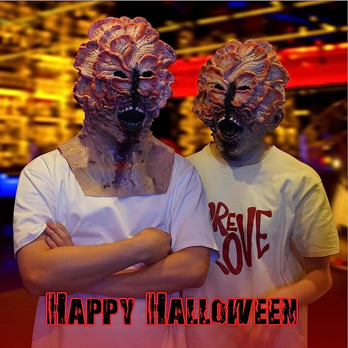 Máscara espeluznante de Halloween, máscara de clic Last of Us Click, máscara de miedo de Halloween, máscara de látex de cabeza completa para disfraz de hongos adultos (largo, 18 pulgadas)