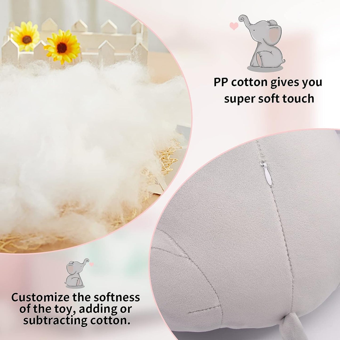 Elephant Stuffed Animals, 13.8Inch Large Stuffed Elephant, Cute Elephant Plush, Soft Elephant Plushie Pillow, Grey