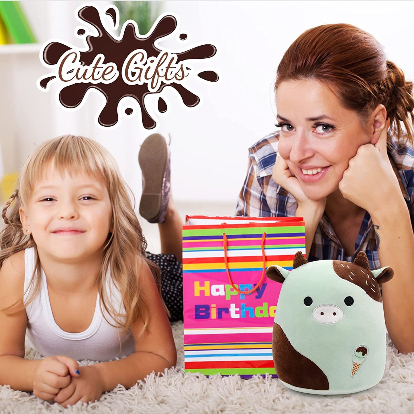 Cow Plush Pillow, Cow Stuffed Animals, Cute Stuffed Animal Cow Plushie, Soft Plush Cow Pillow Kawaii Stuffed Cow Plush Toy for Kids Girls Boys Birthday (Black)