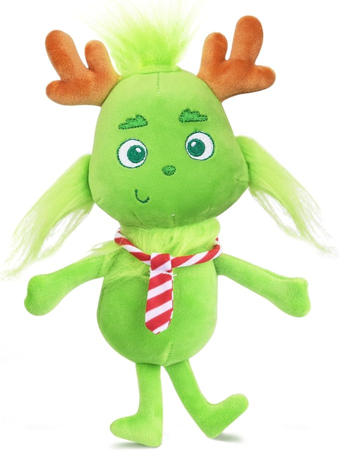 Christmas Plush, 8inch Green Monster Plush with Antlers Christmas Stuffed Animal Toys Doll, Cute for Kids Boys and Girls, Women, Girlfriend Stocking Stuffers