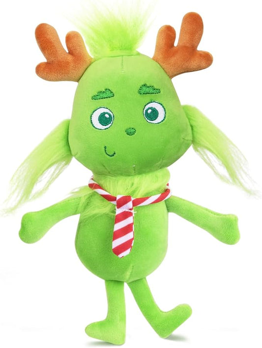 Christmas Plush, 8inch Green Monster Plush with Antlers Christmas Stuffed Animal Toys Doll, Cute for Kids Boys and Girls, Women, Girlfriend Stocking Stuffers