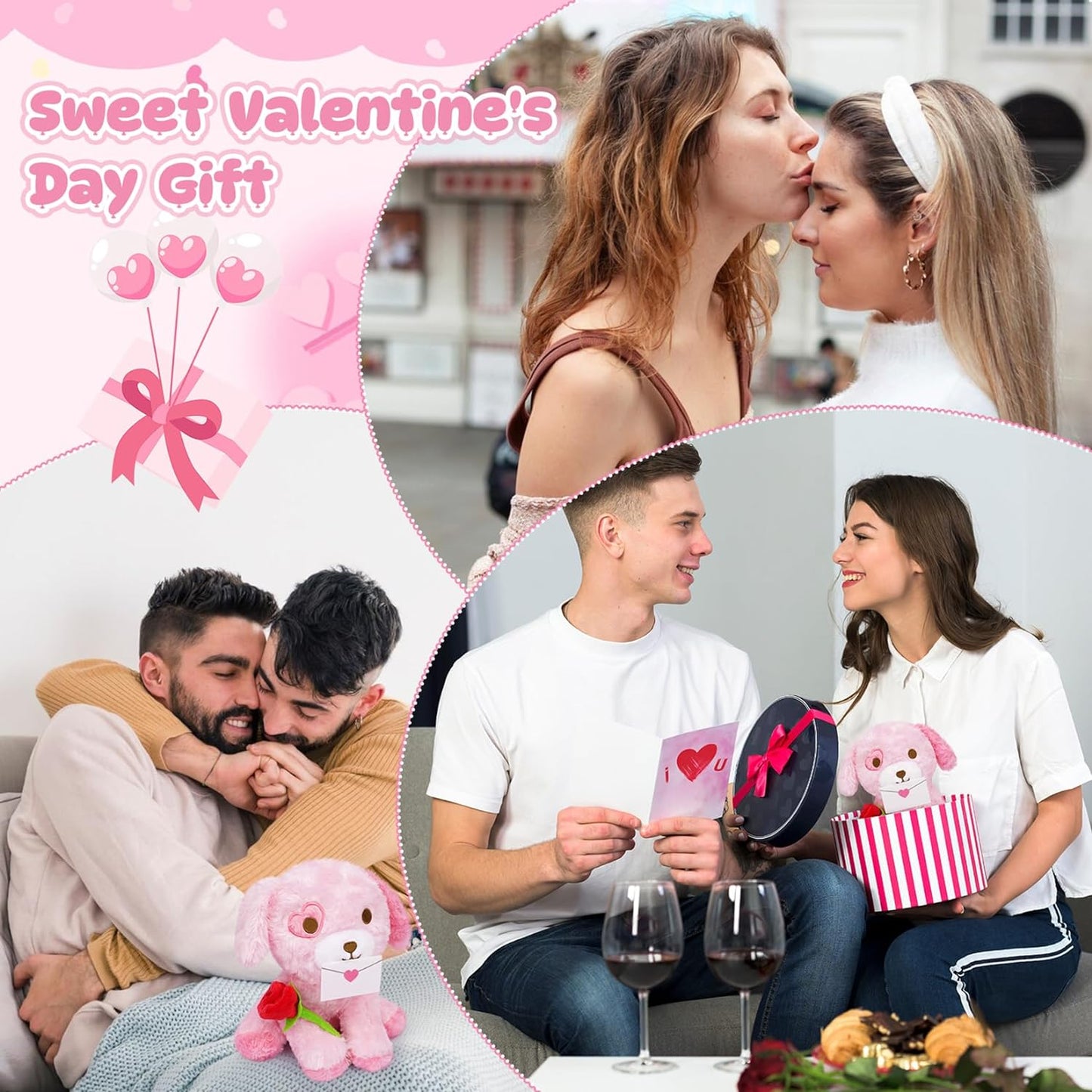 Cute Dog Plush Pillow Valentine's Day Plush Toys, Valentine Dog Stuffed Animal Doll, Valentine's Day Gift for Girlfriends (Love Dog)