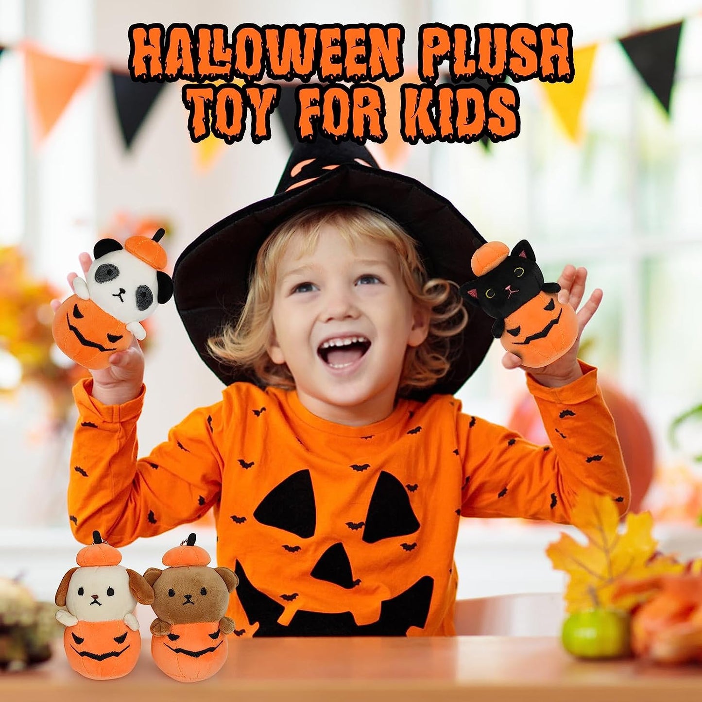 Animales de peluche de calabaza de Halloween, juego de 4 piezas de felpa de calabaza, lindo mini muñeca de animal de calabaza, regalo de almohada de felpa de Halloween, regalos de decoración de Halloween