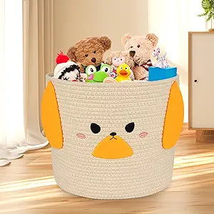 Dog Cotton Rope Storage Basket, Cute Dog Woven Toy Basket with Handle for Storage, Animal Baby Laundry Basket Nursery Basket Organizer for Plant Cat Dog Toy