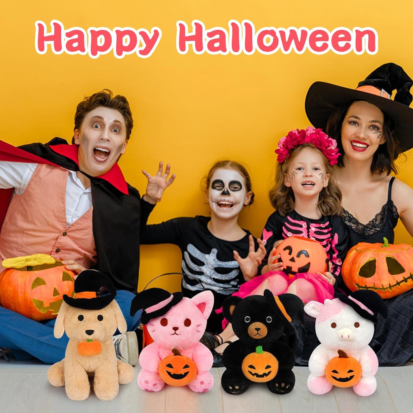 Halloween Cat Plush Pillow Toys, 9“ Cute Pink Cat Stuffed Animals for Kids Girls, Halloween Plush Witch Cat Plushi Kawaii Stuffed Cat Toys Plush Doll Decorations