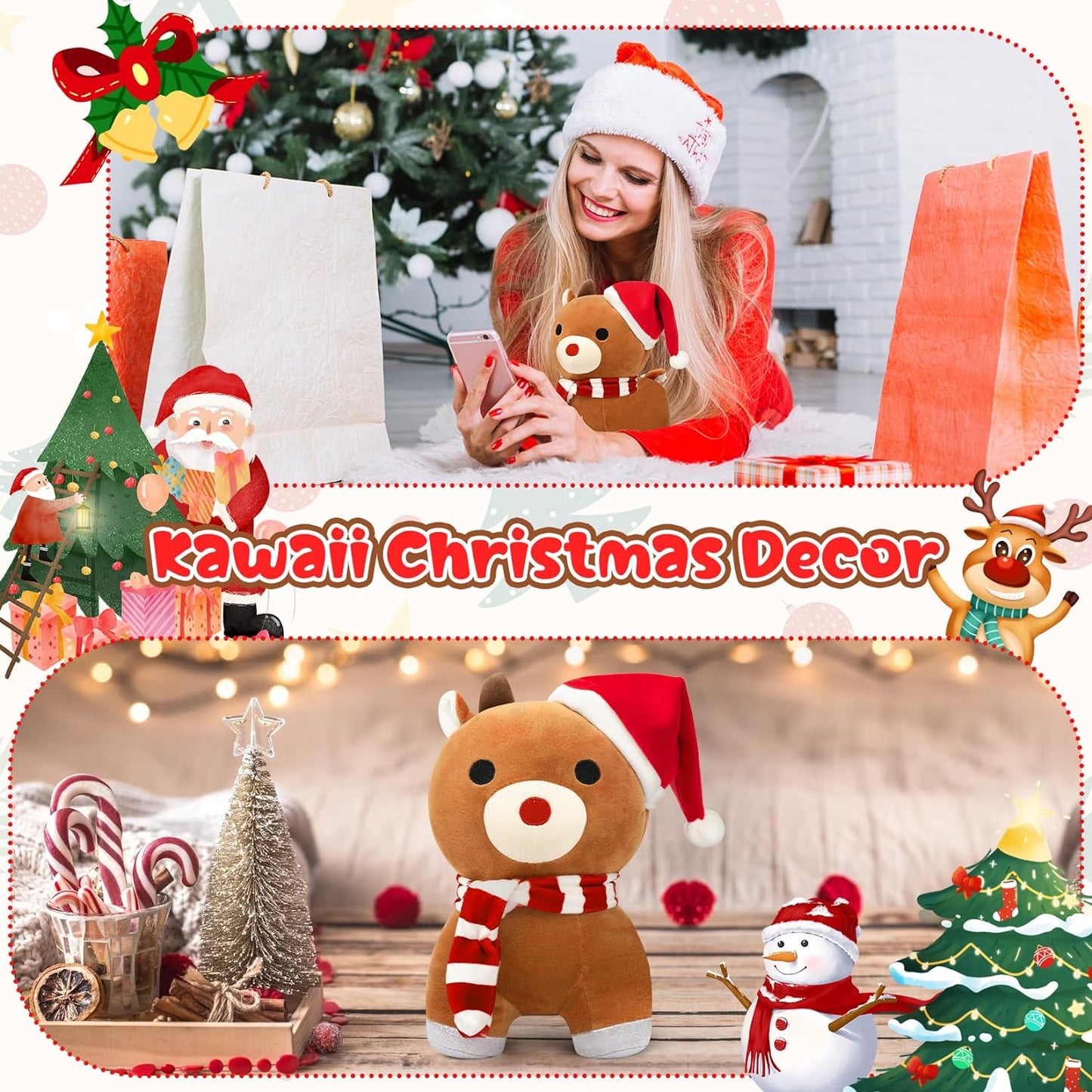 Reindeer Plush, 9-Inch Christmas Plush Christmas Reindeer Stuffed Animal Soft Stuffed Reindeer Plush Toy for Reindeers Lovers Room Decorations