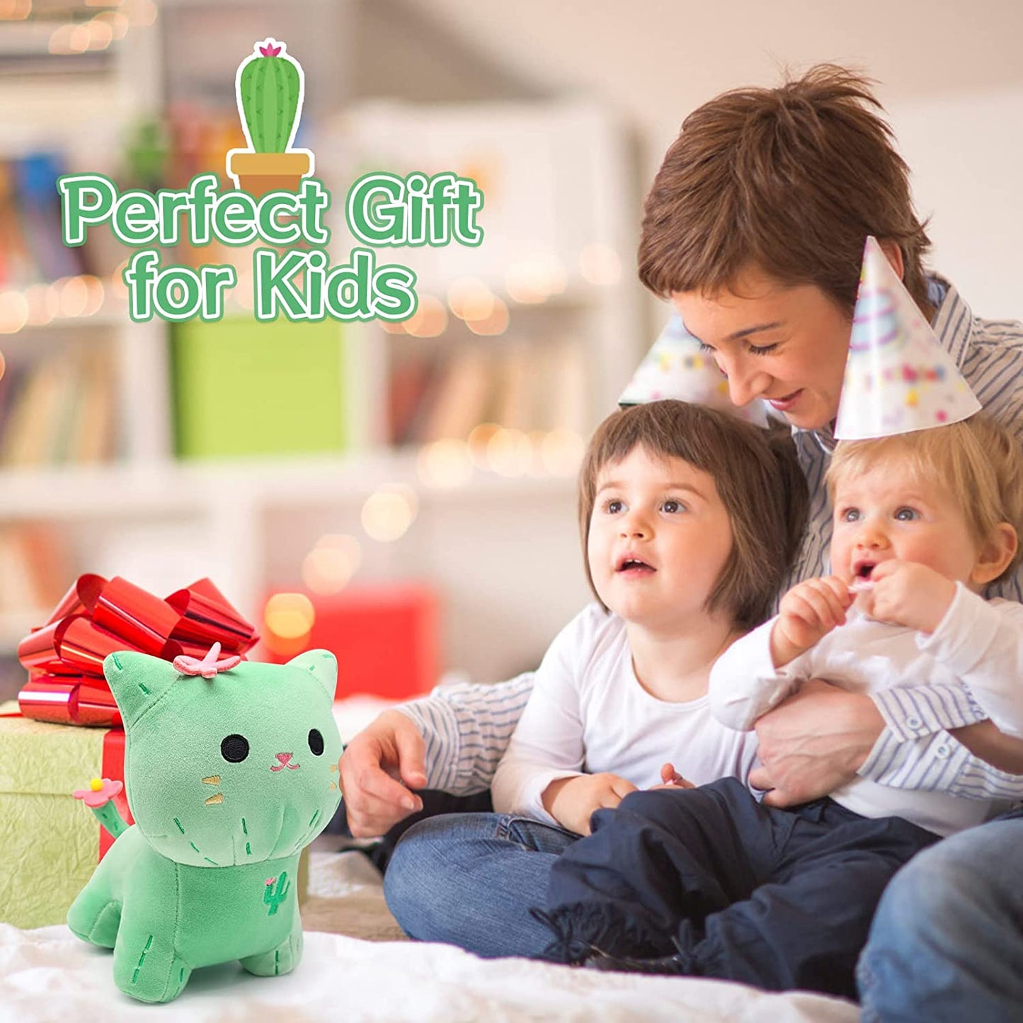 Cat Stuffed Animal Cat Plush Pillow, Cute Cat Plush Pillow Doll, Kawaii Cacti Flower Cat Plushies, Green Cat Plush Toys Home Decor, Soft Plush Cat Toys Gifts for Kids Boys Girls