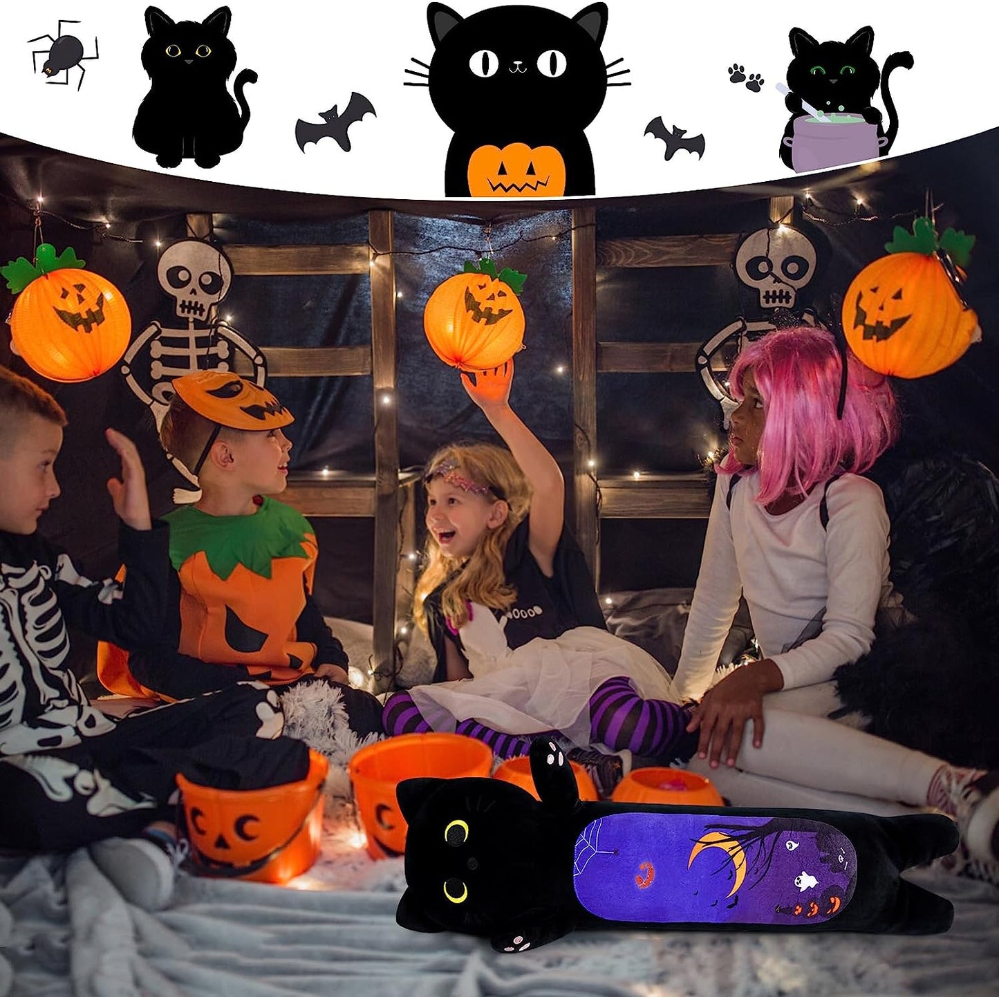 Halloween Long Body Cat Stuffed Animal Plush Pillow